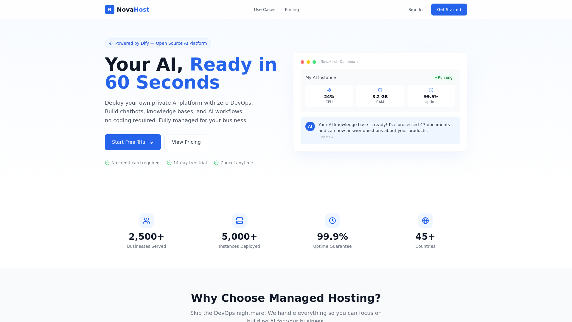 website screenshot of https://novahost-ai.pages.dev/
