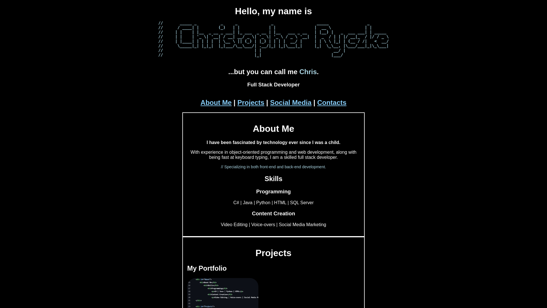 website screenshot of https://chrisryczke.com/
