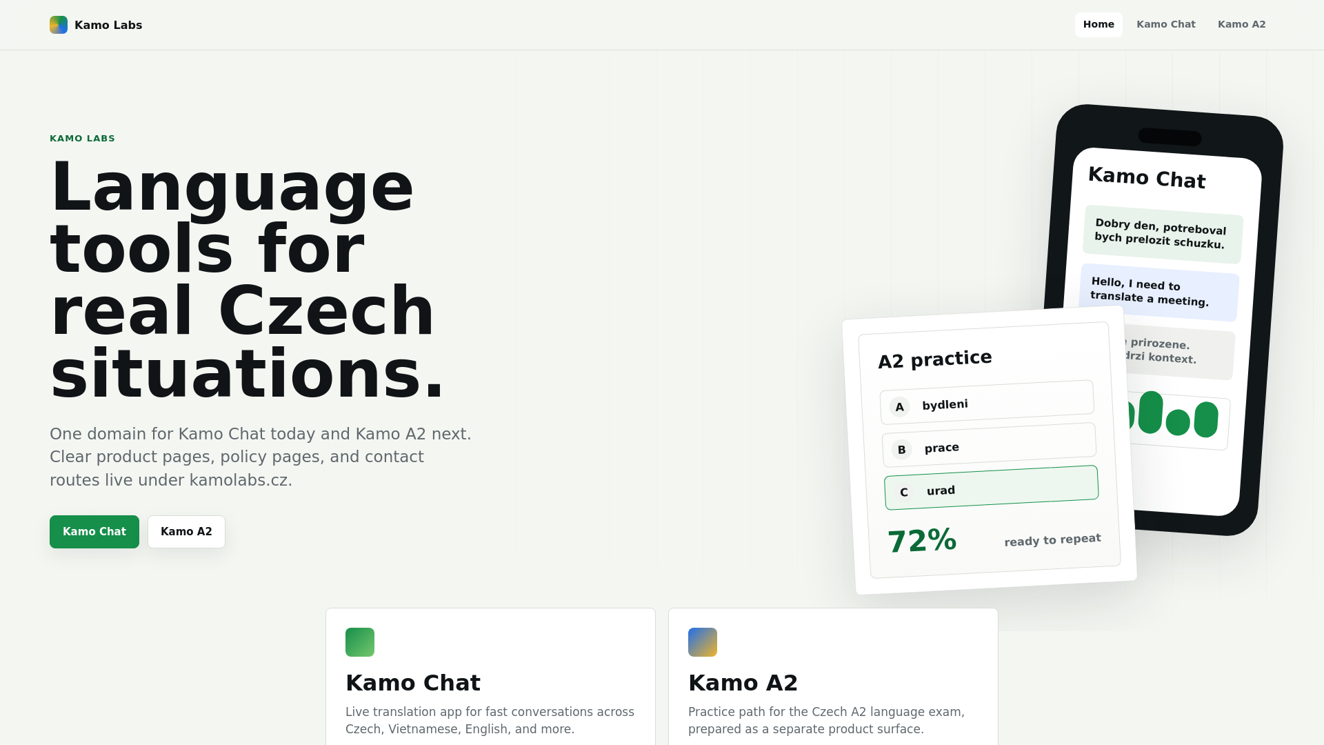 website screenshot of https://kamolabs.cz/