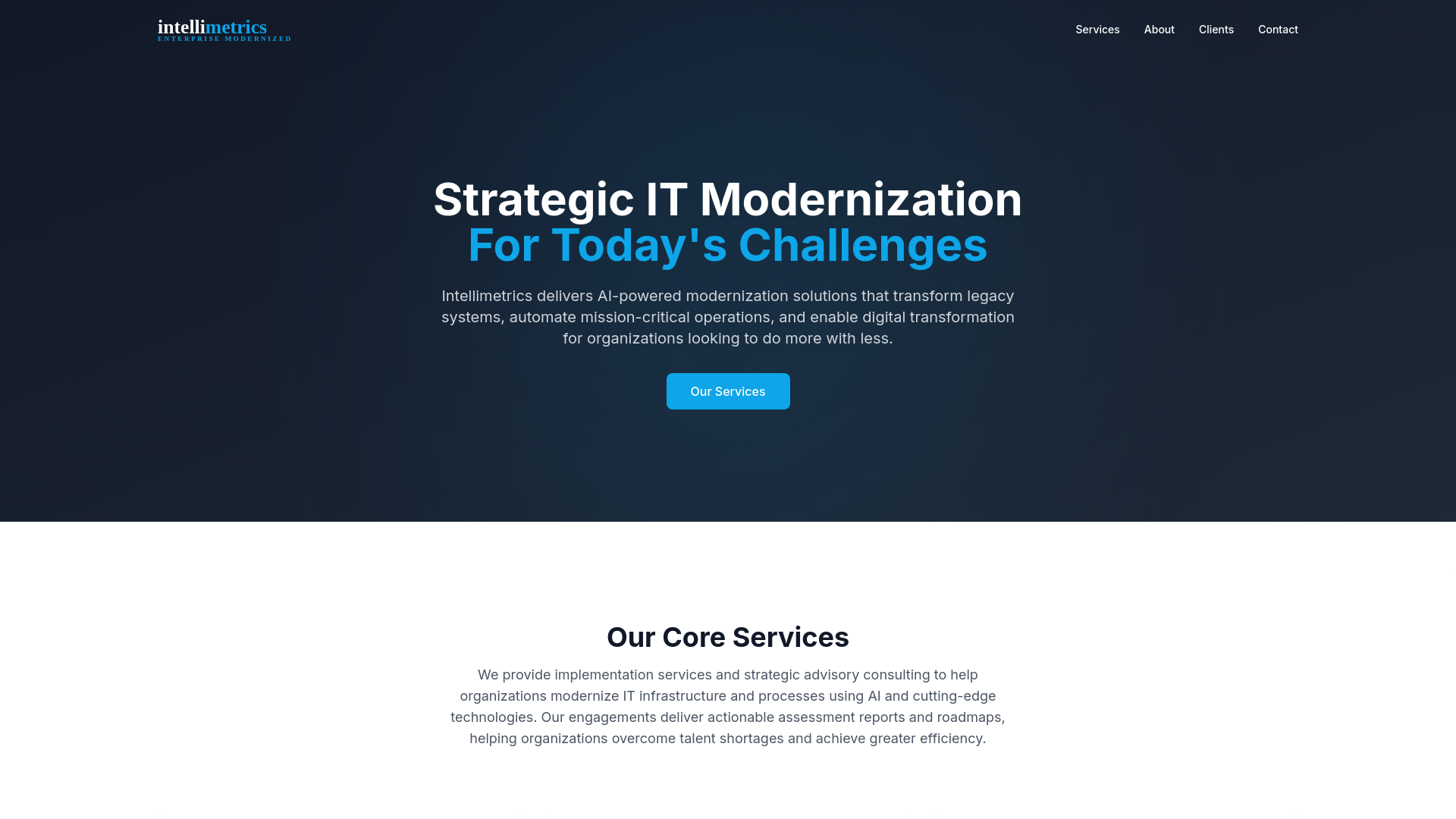 website screenshot of https://intellimetrics.pages.dev/