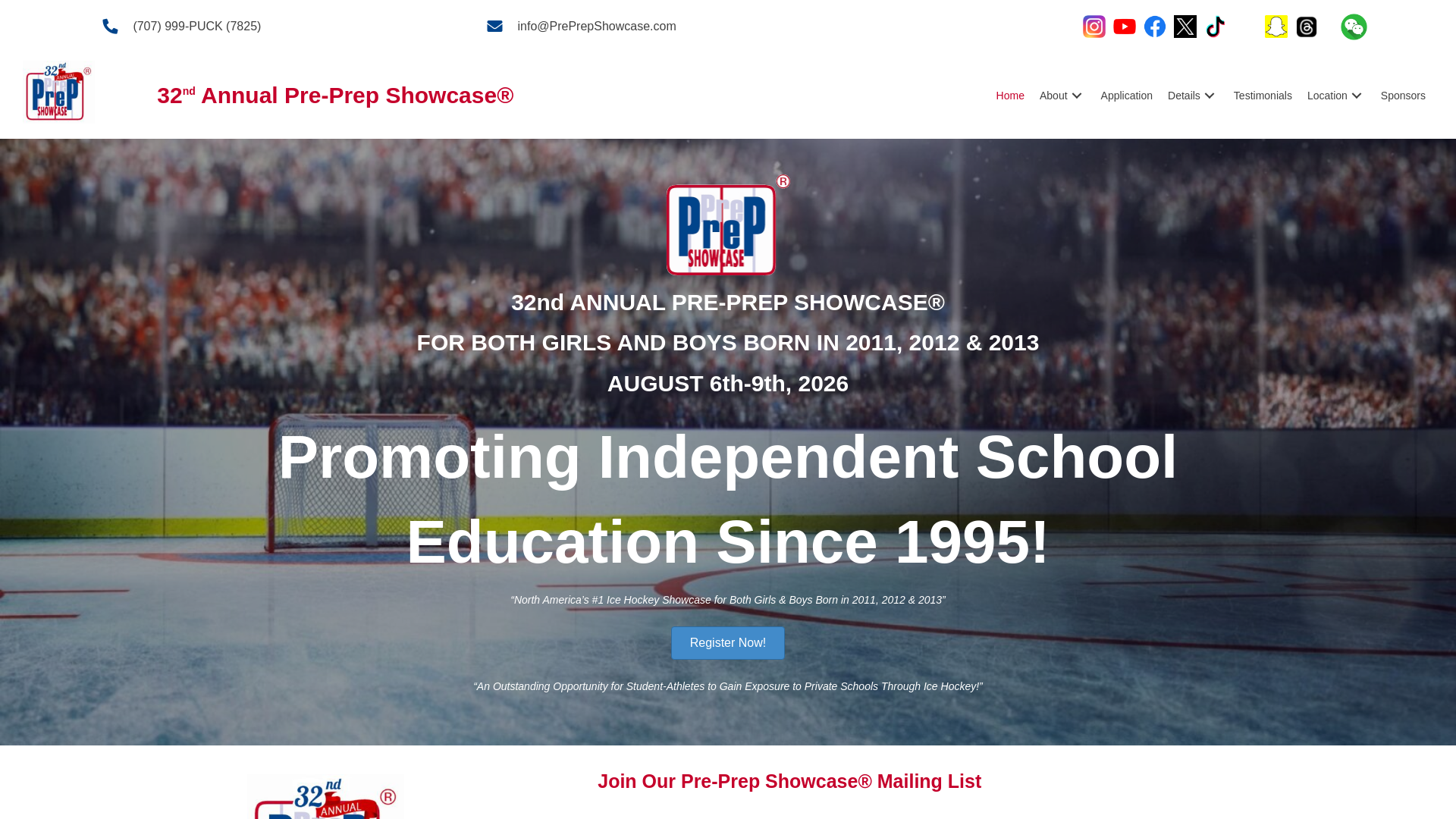 website screenshot of https://besthockeyshowcase.com/