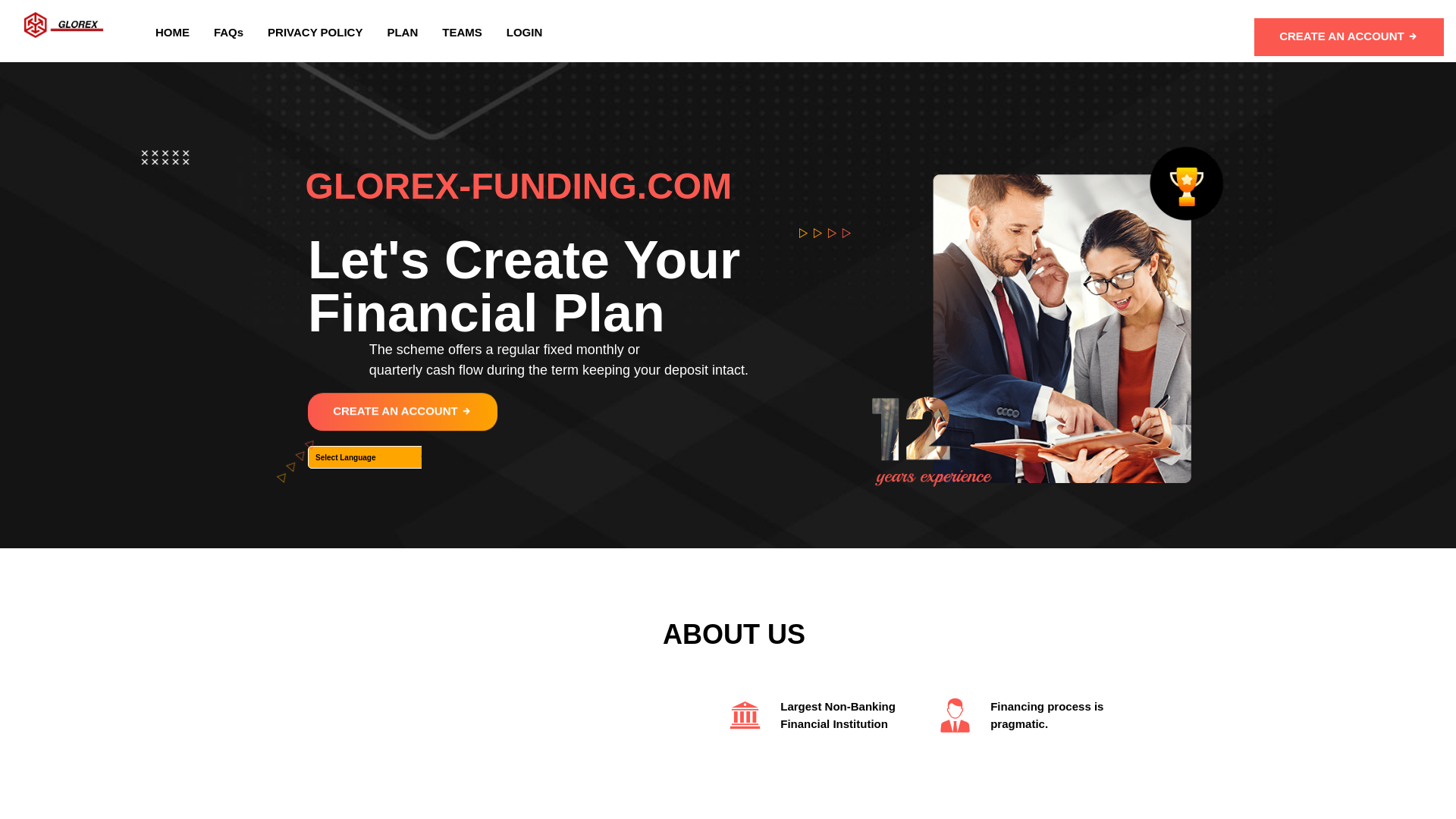 website screenshot of https://www.glorex-fundingltd.com/
