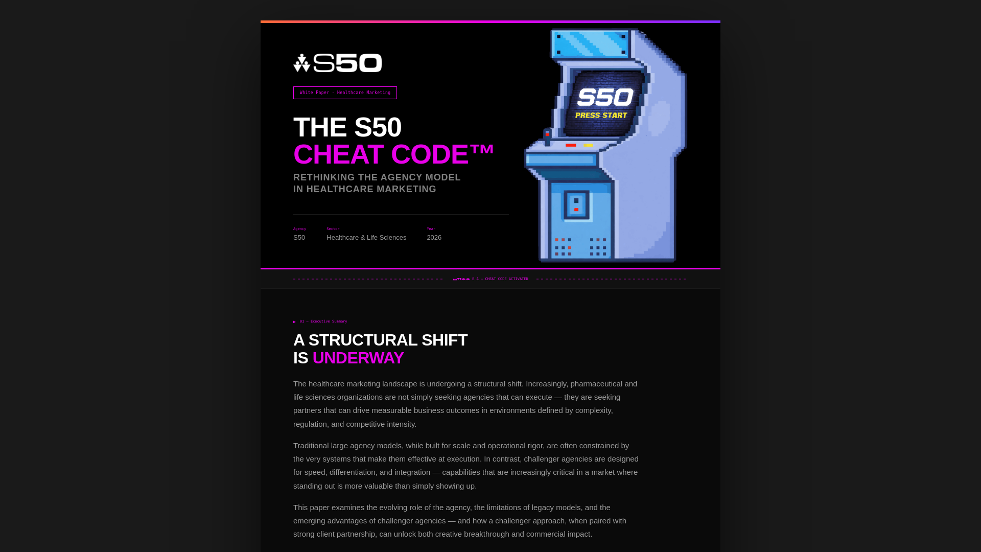 website screenshot of https://cheat-code-whitepaper.s50.agency
