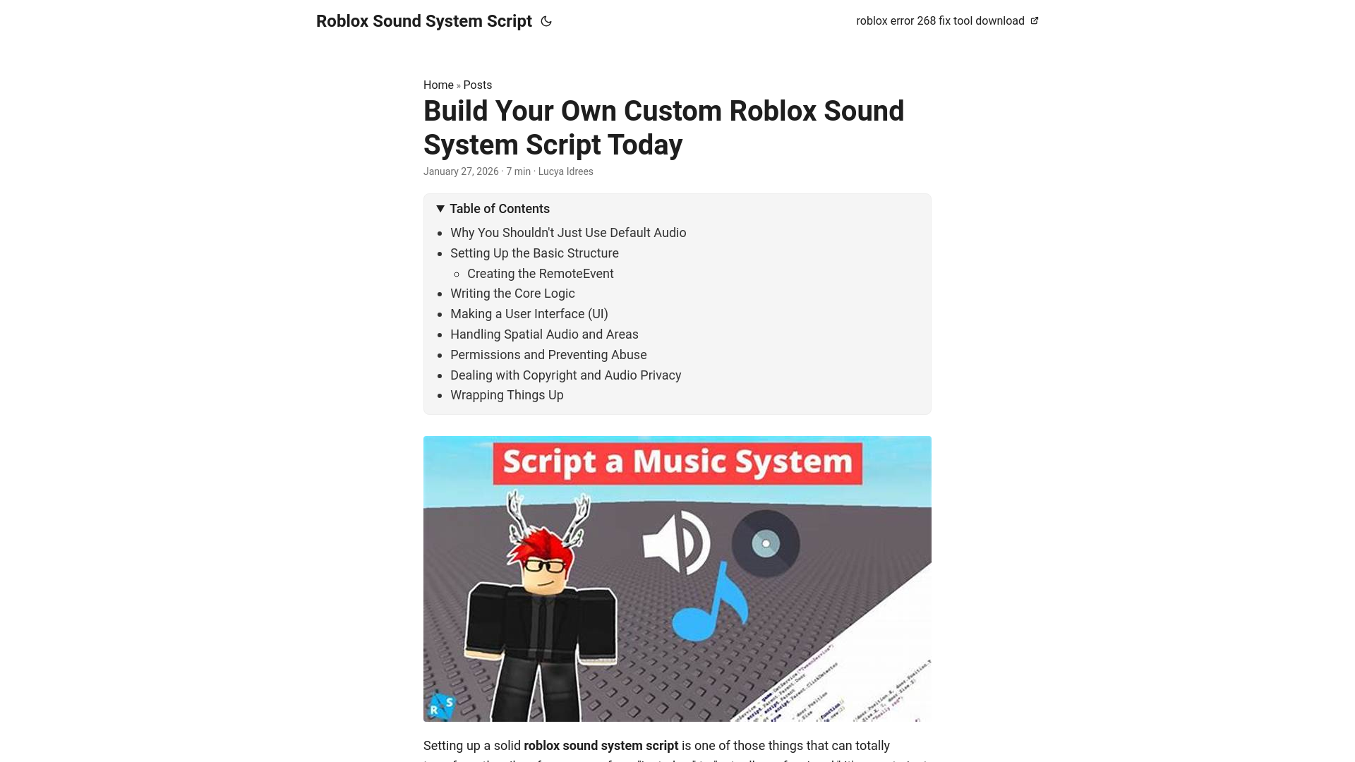 website screenshot of https://roblox-sound-system-script.pages.dev/