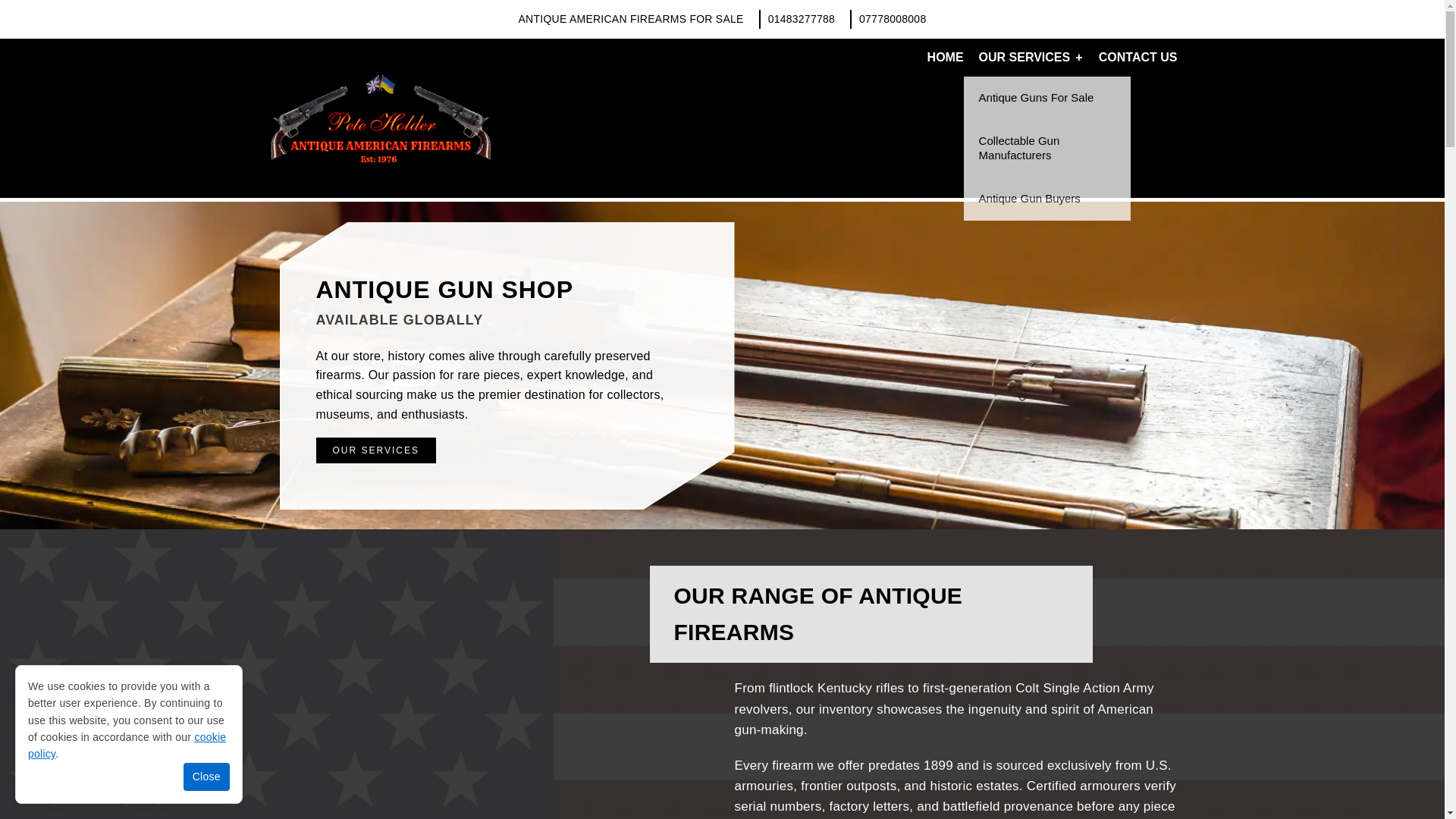 website screenshot of https://peteholderantiqueamericanfirearms.co.uk/