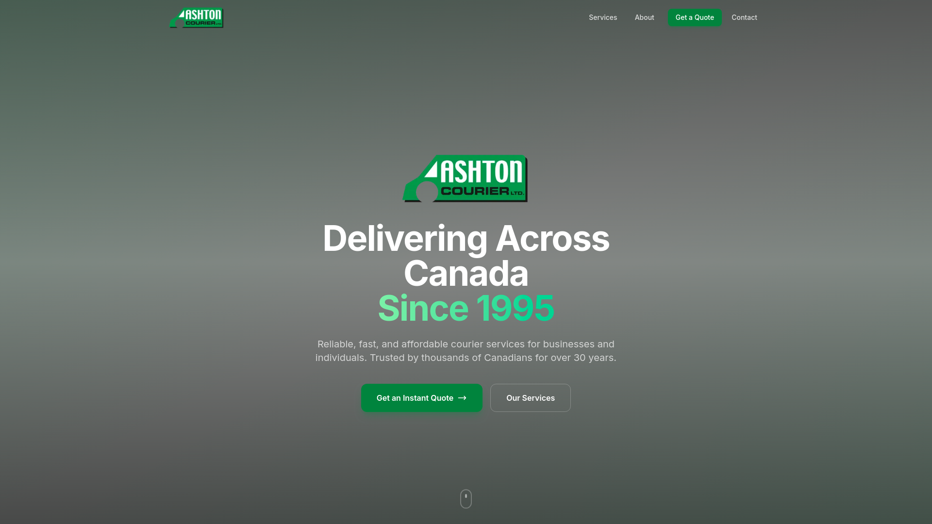 website screenshot of https://ashtoncourier.com/