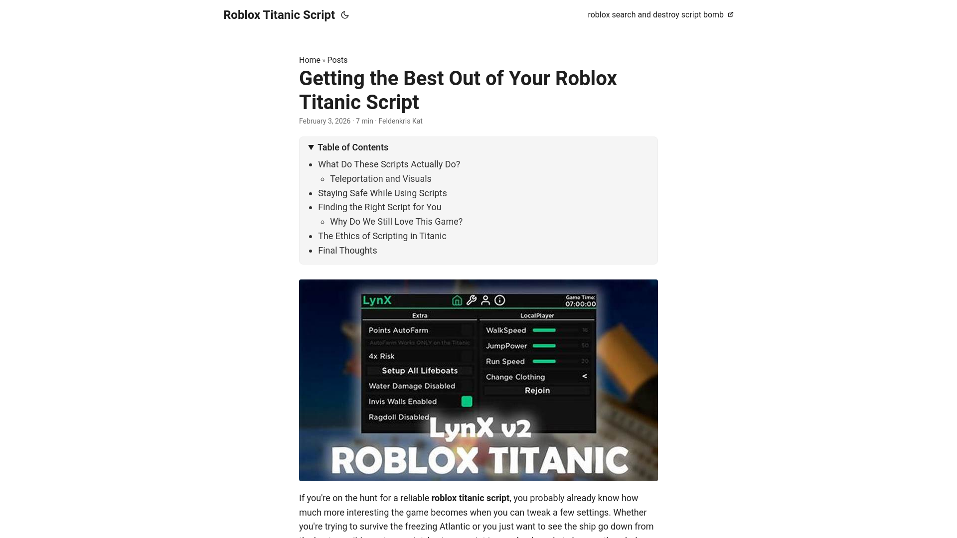 website screenshot of https://roblox-titanic-script.pages.dev/