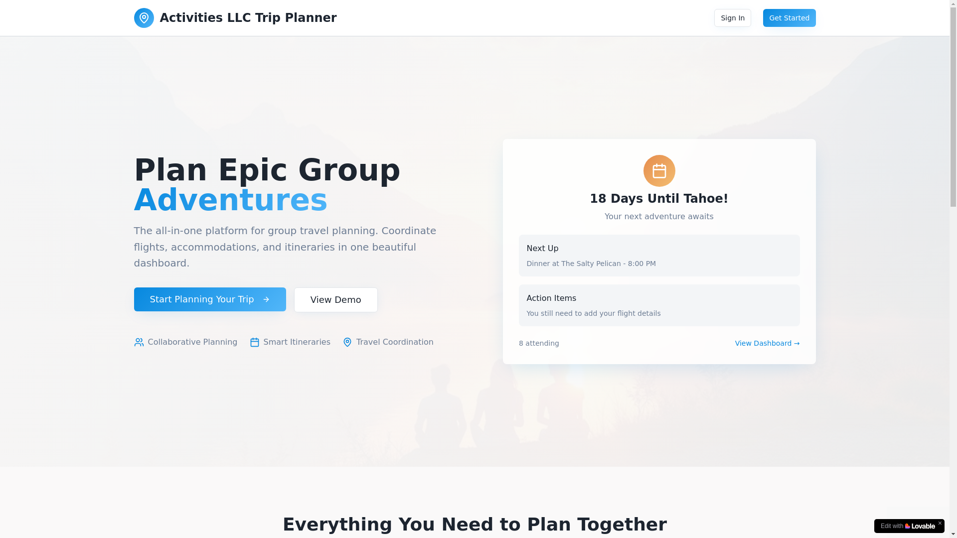 website screenshot of https://activitiesllctrips.com/