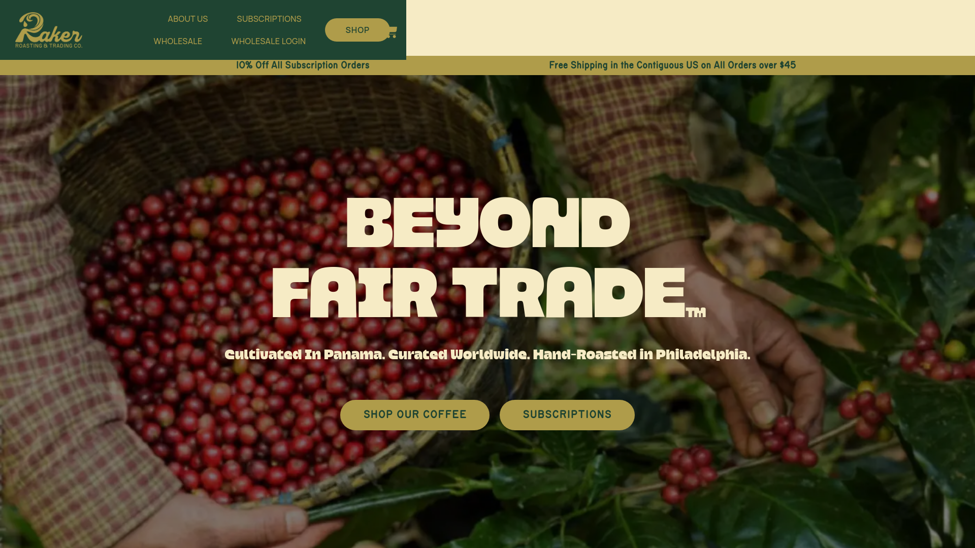 website screenshot of https://rakercoffeeroast.com/