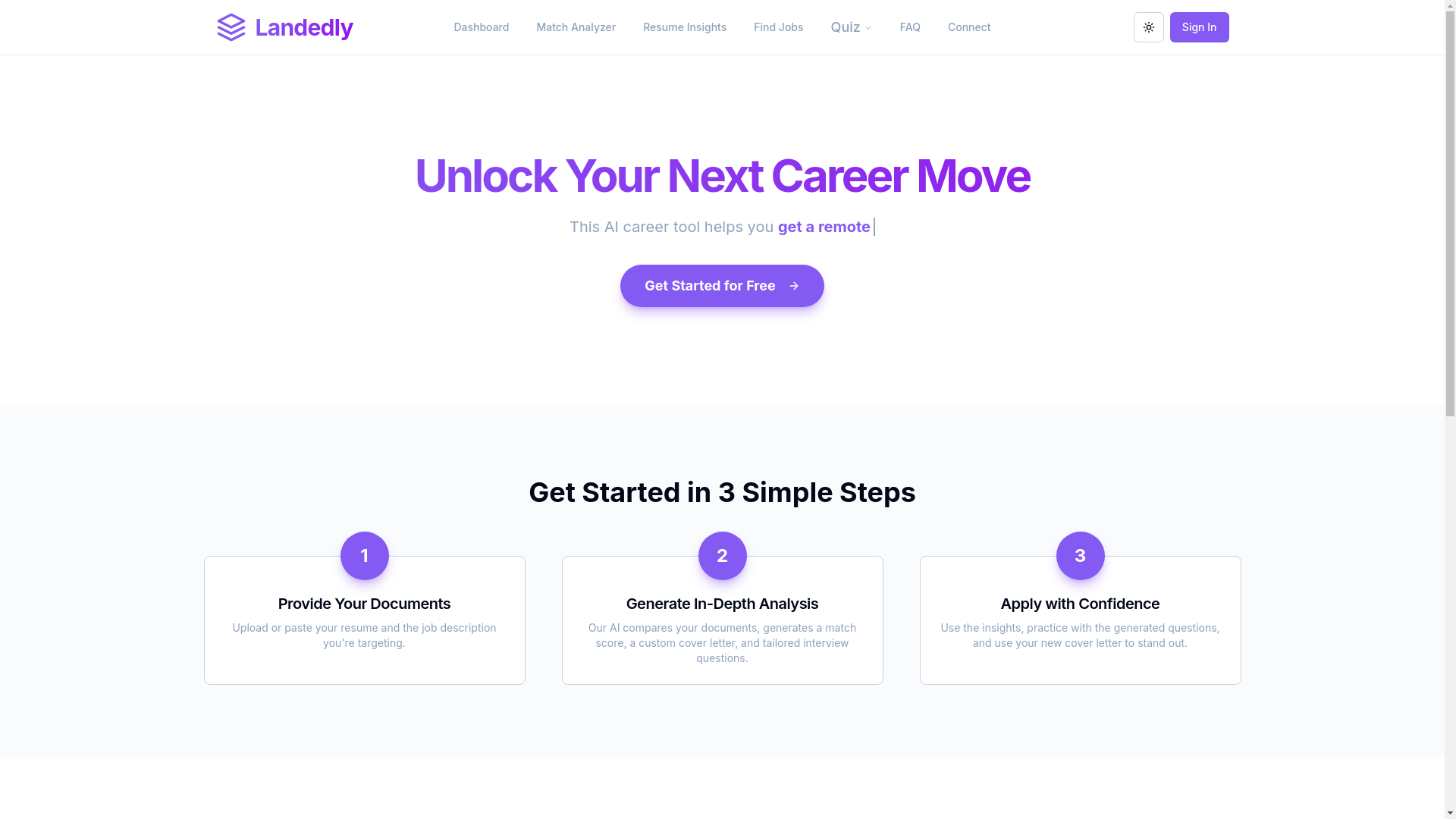 website screenshot of https://landedly.app/