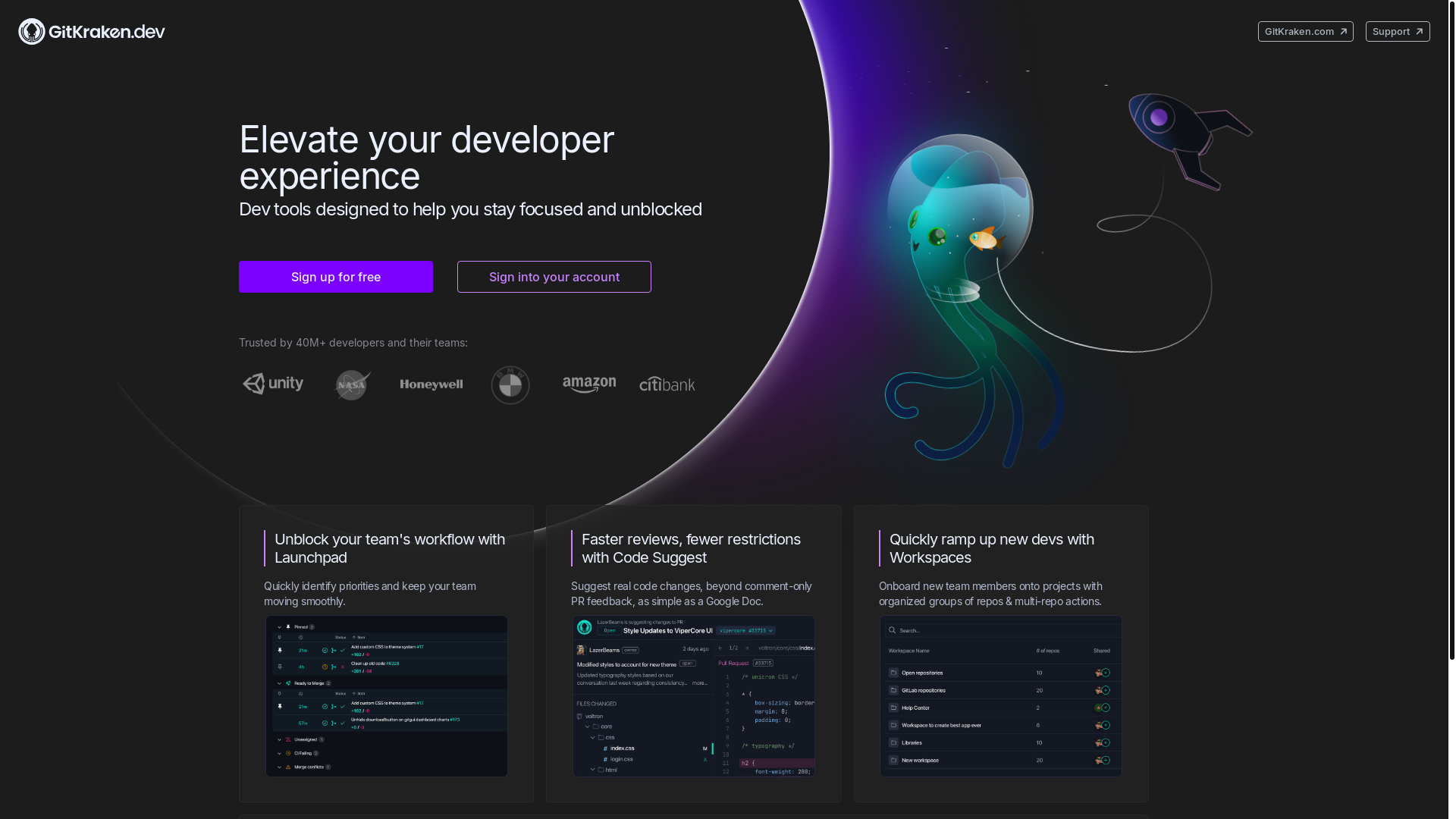 website screenshot of https://gitkraken.dev