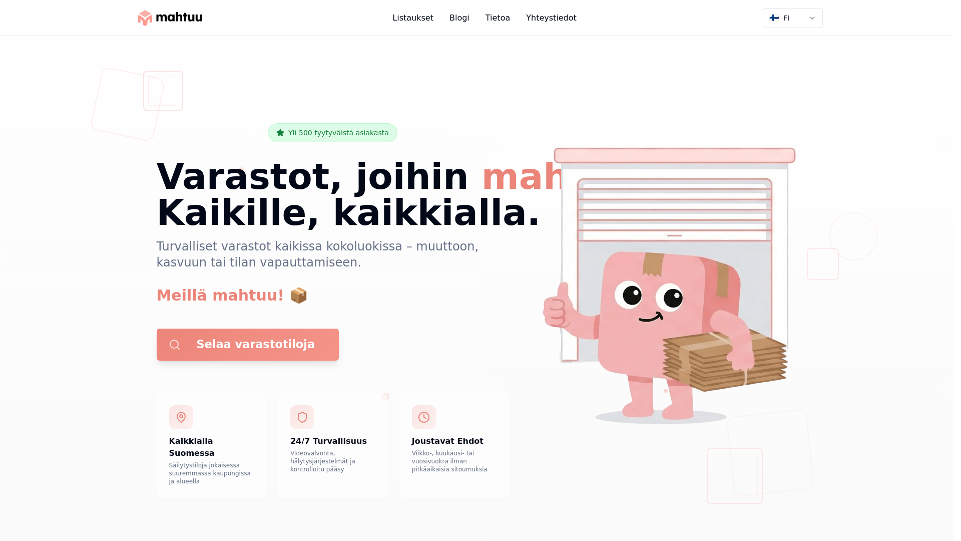 website screenshot of https://mahtuuvarastotila.com