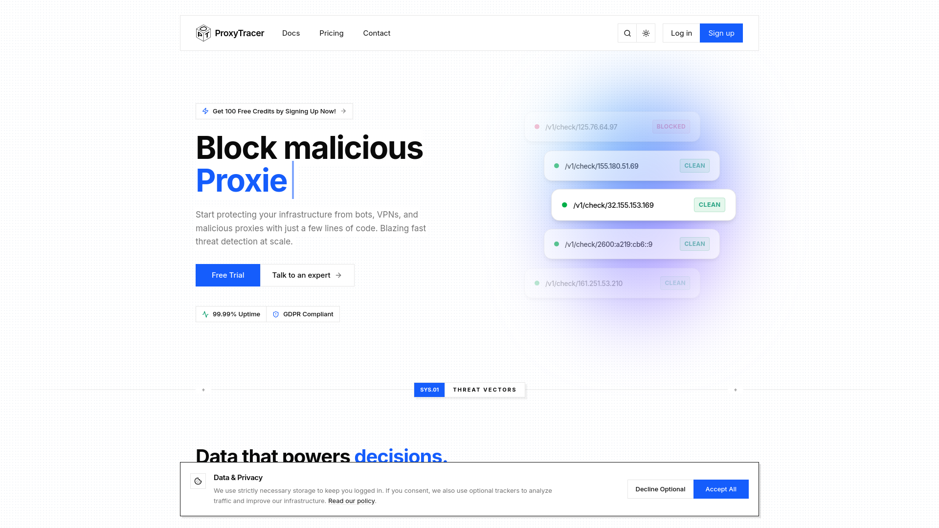website screenshot of https://proxytracer.com/