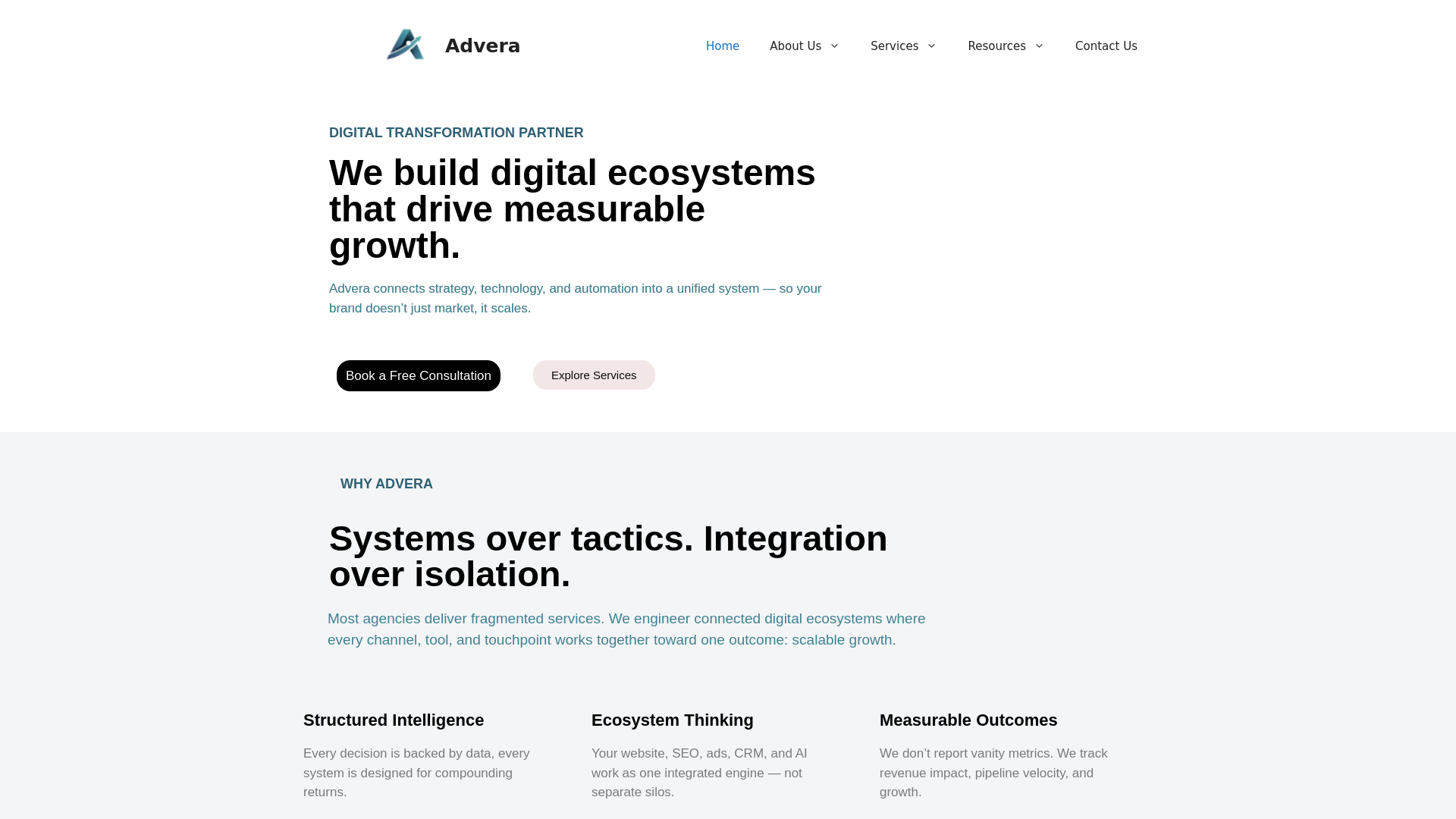 website screenshot of https://adveratechsolutions.com/