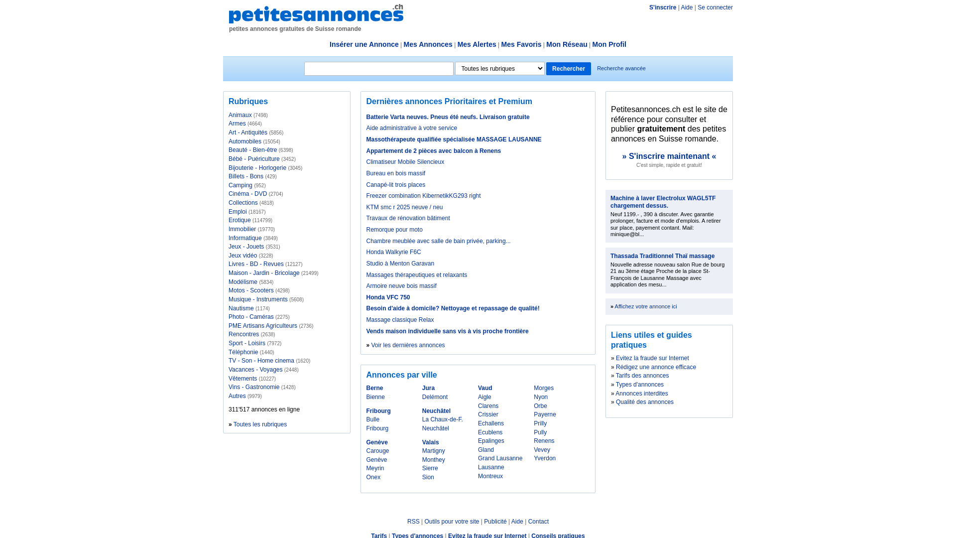website screenshot of https://www.petitesannonces.ch