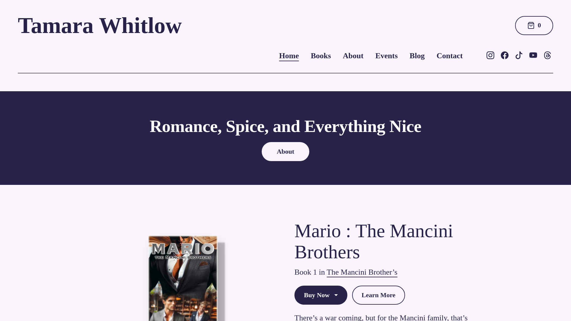 website screenshot of https://tamarawhitlowbooks.com/