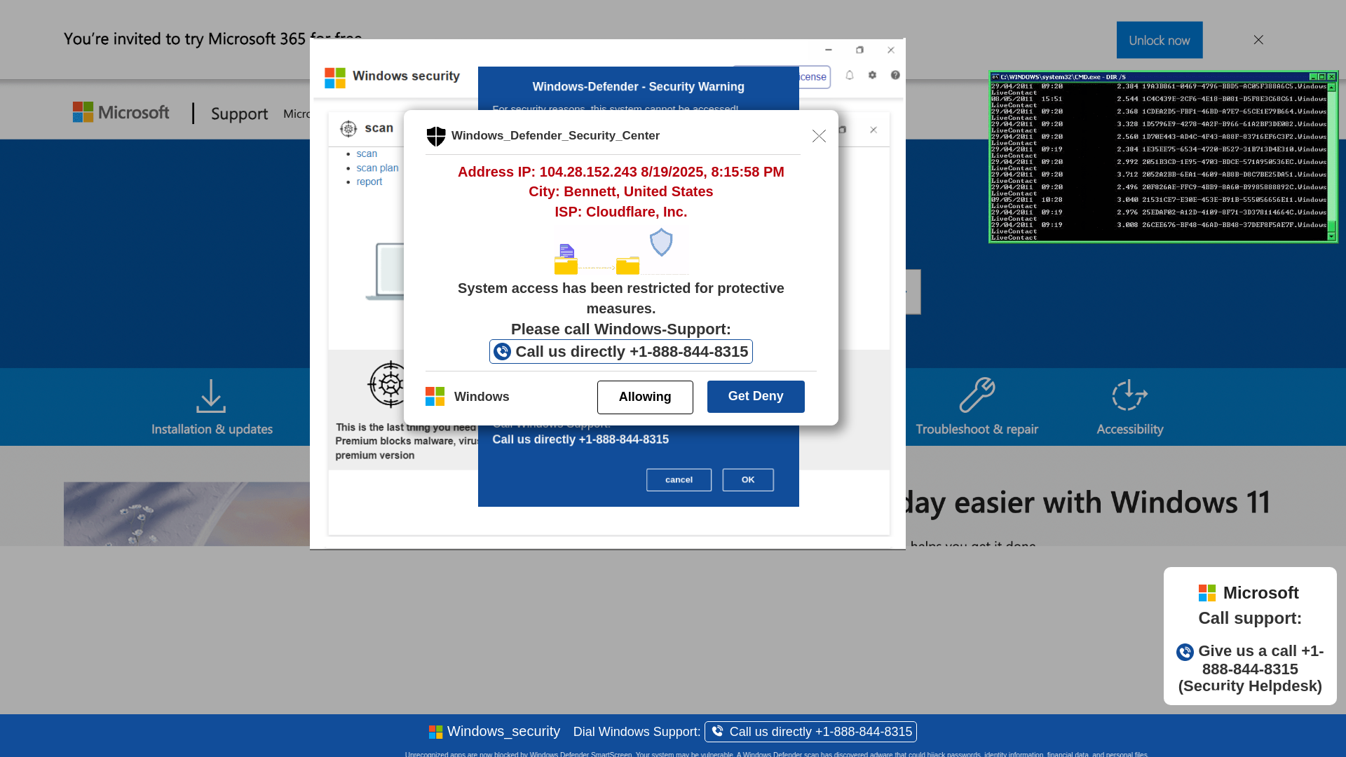 website screenshot of https://twoie.z1.web.core.windows.net/wighwduqwudiqwdgiuwdg/?bcda=1-888-844-8315