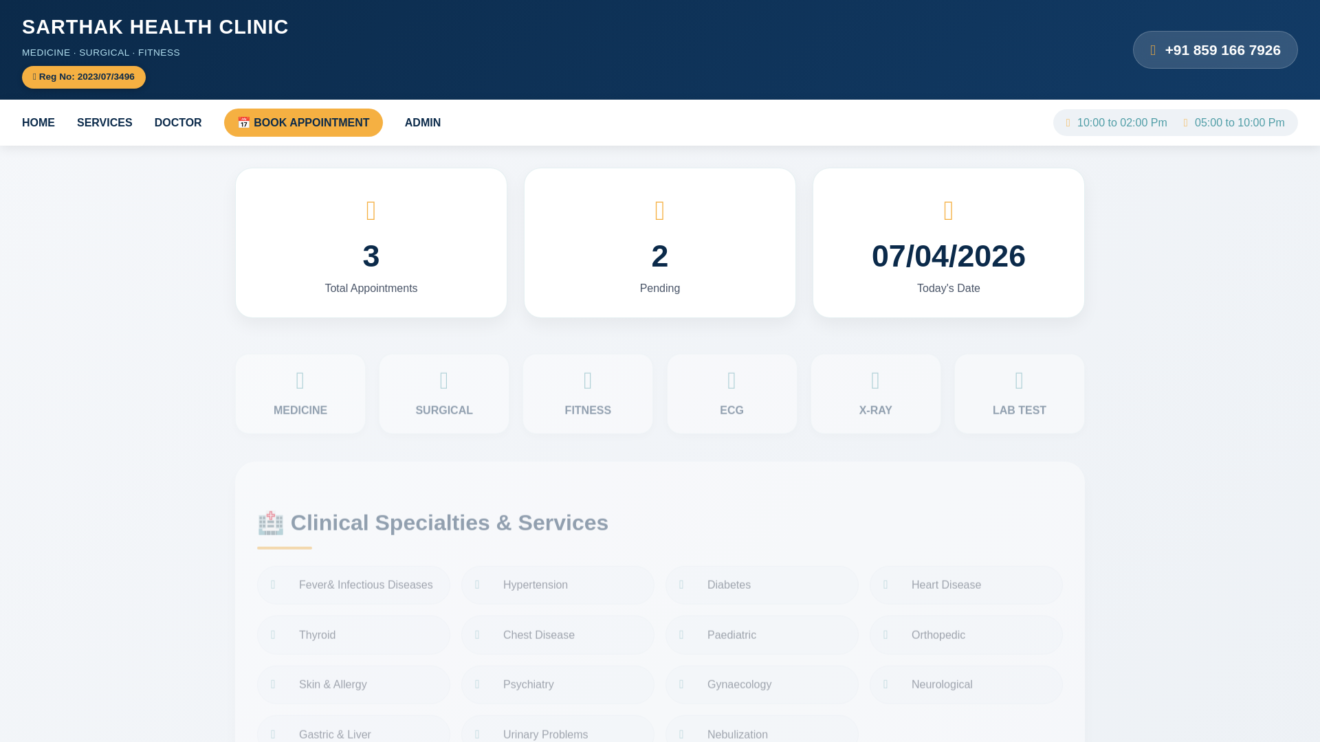 website screenshot of https://sarthakhealthcentre.com