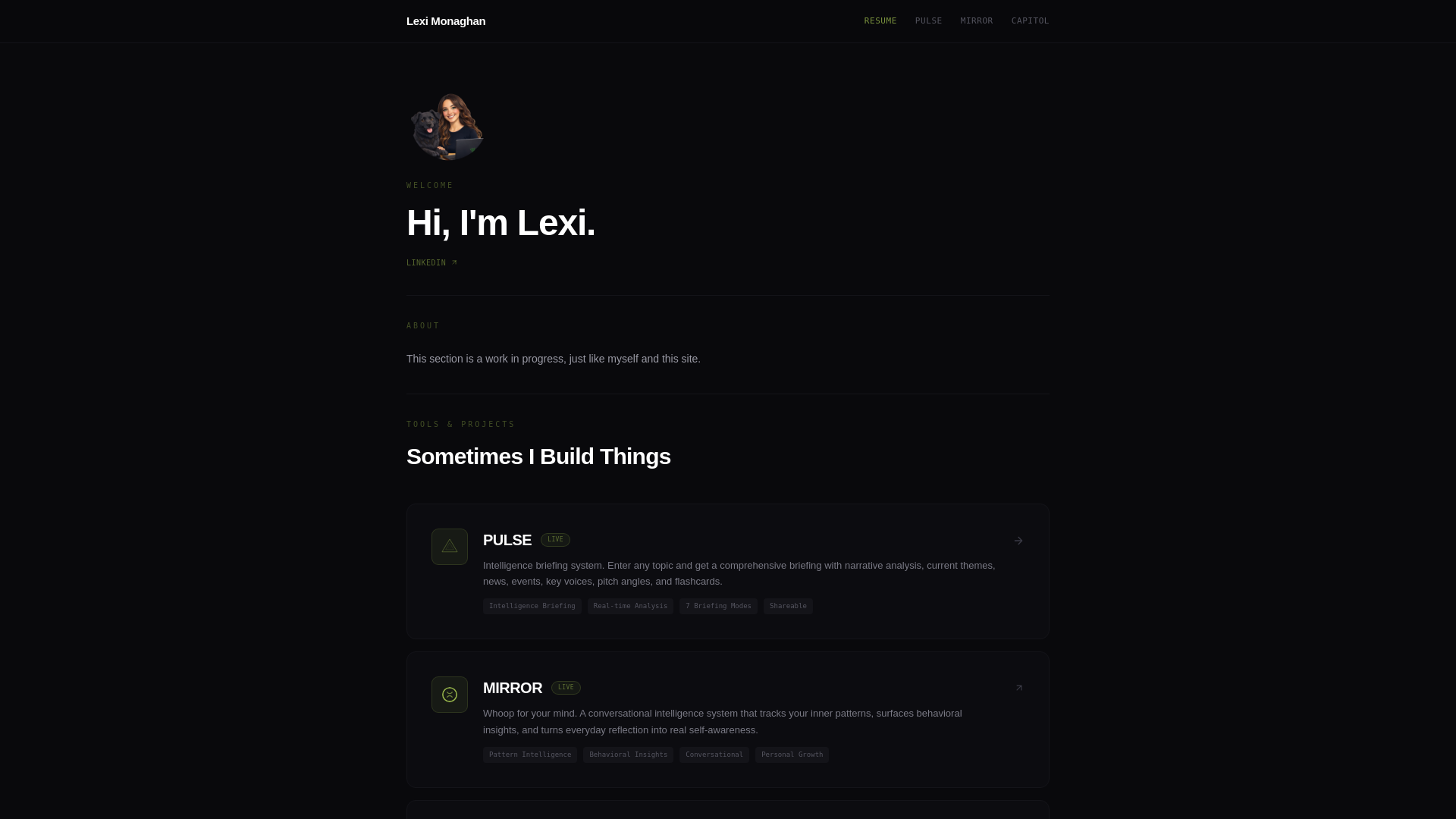 website screenshot of https://leximonaghan.com/