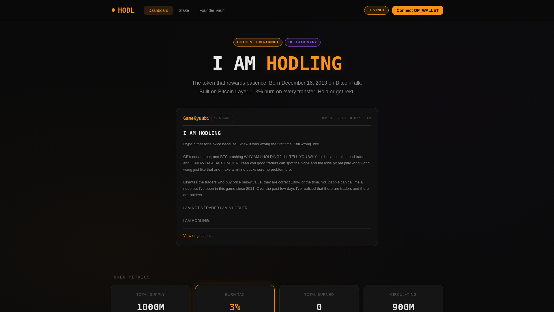 website screenshot of https://hodl-token.pages.dev/