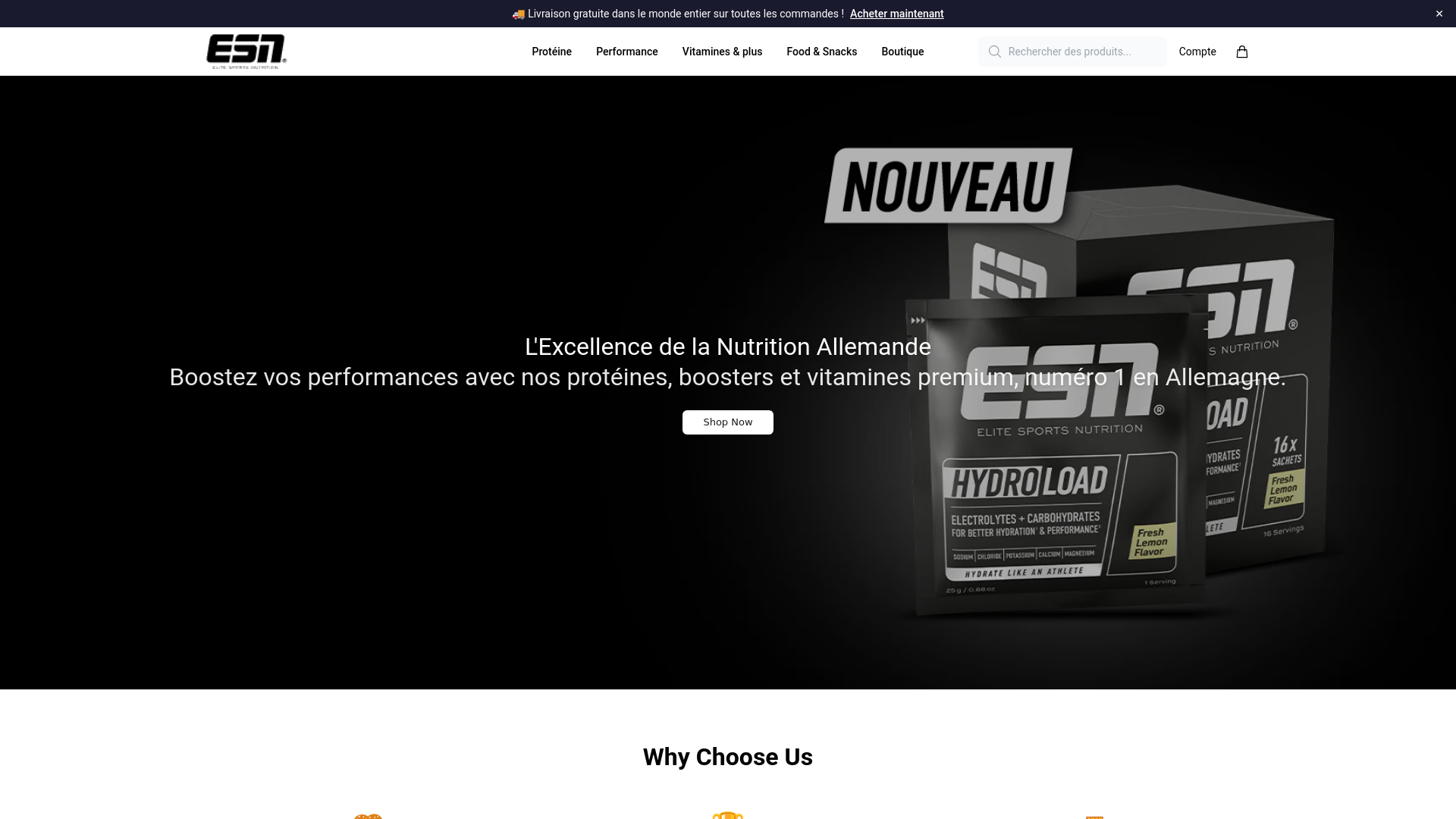 website screenshot of https://theesn.shop/