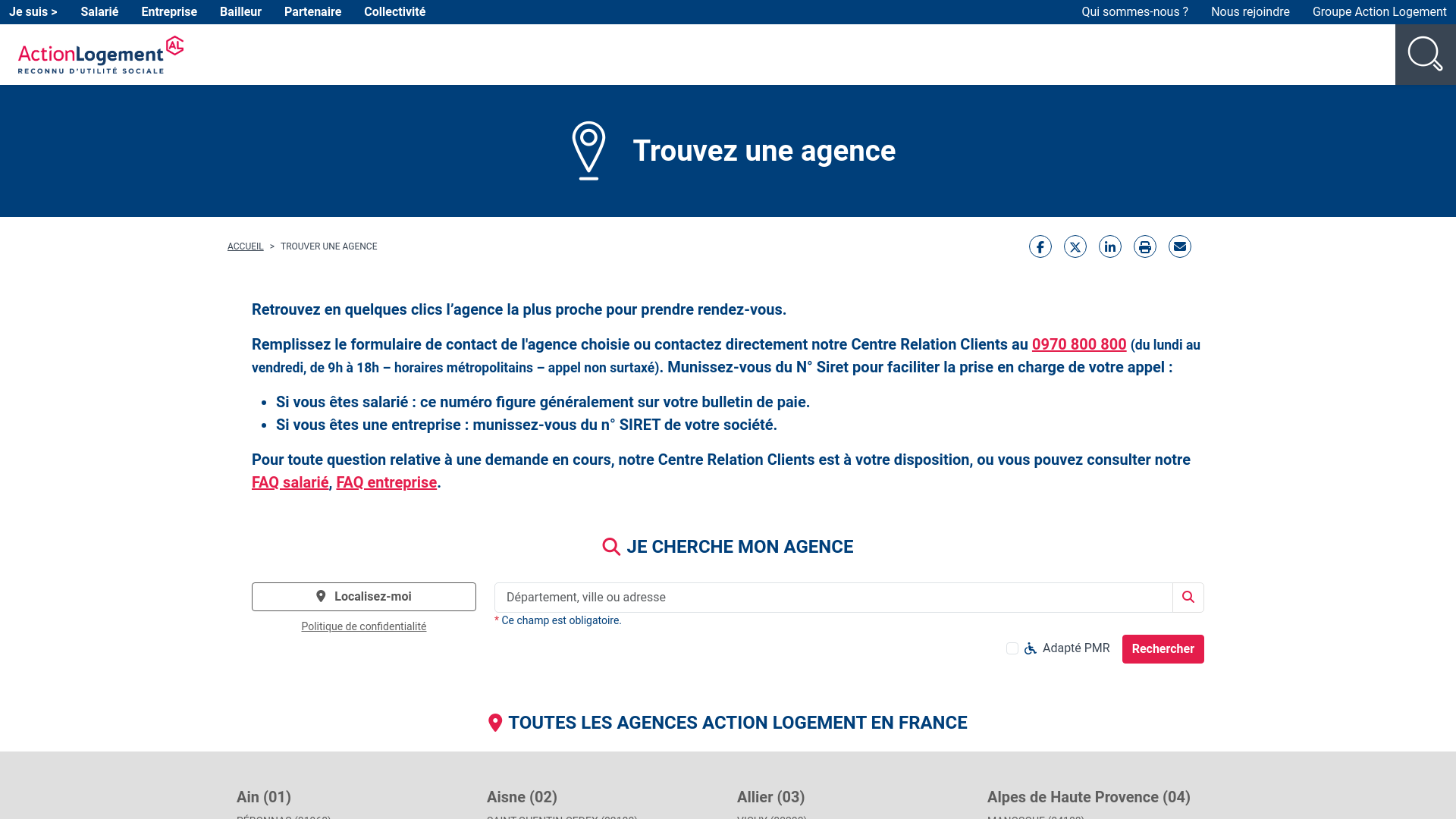website screenshot of https://www.actionlogement.fr/implantations