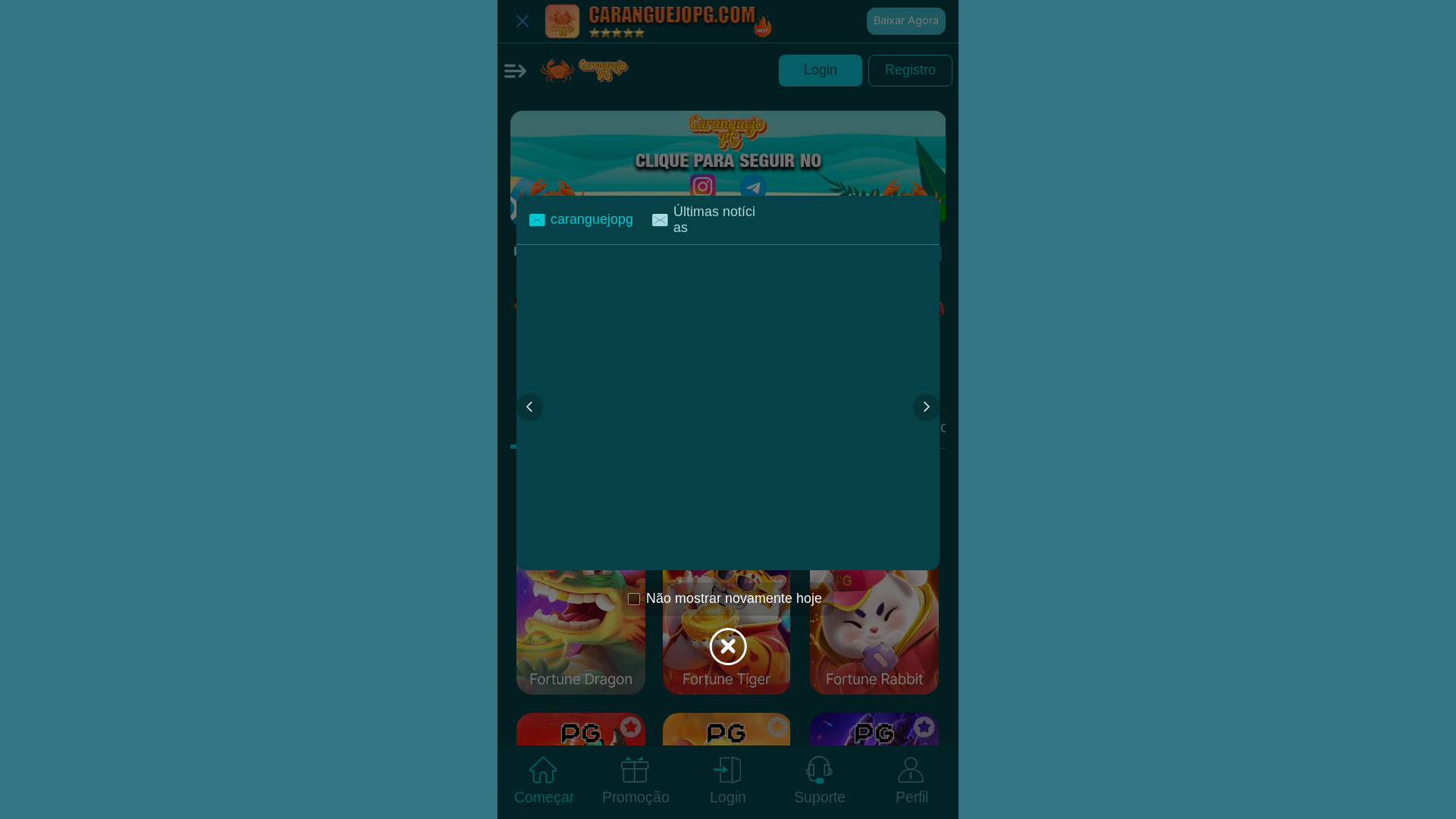 website screenshot of https://caranguejopg.bet/
