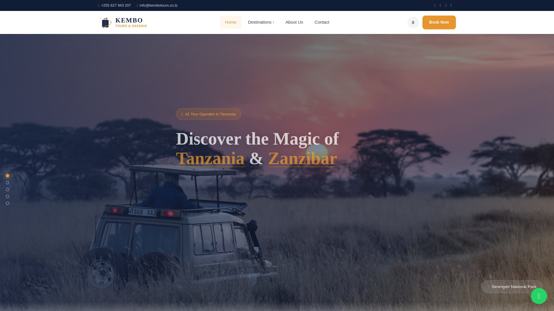 website screenshot of https://kembotours.co.tz/