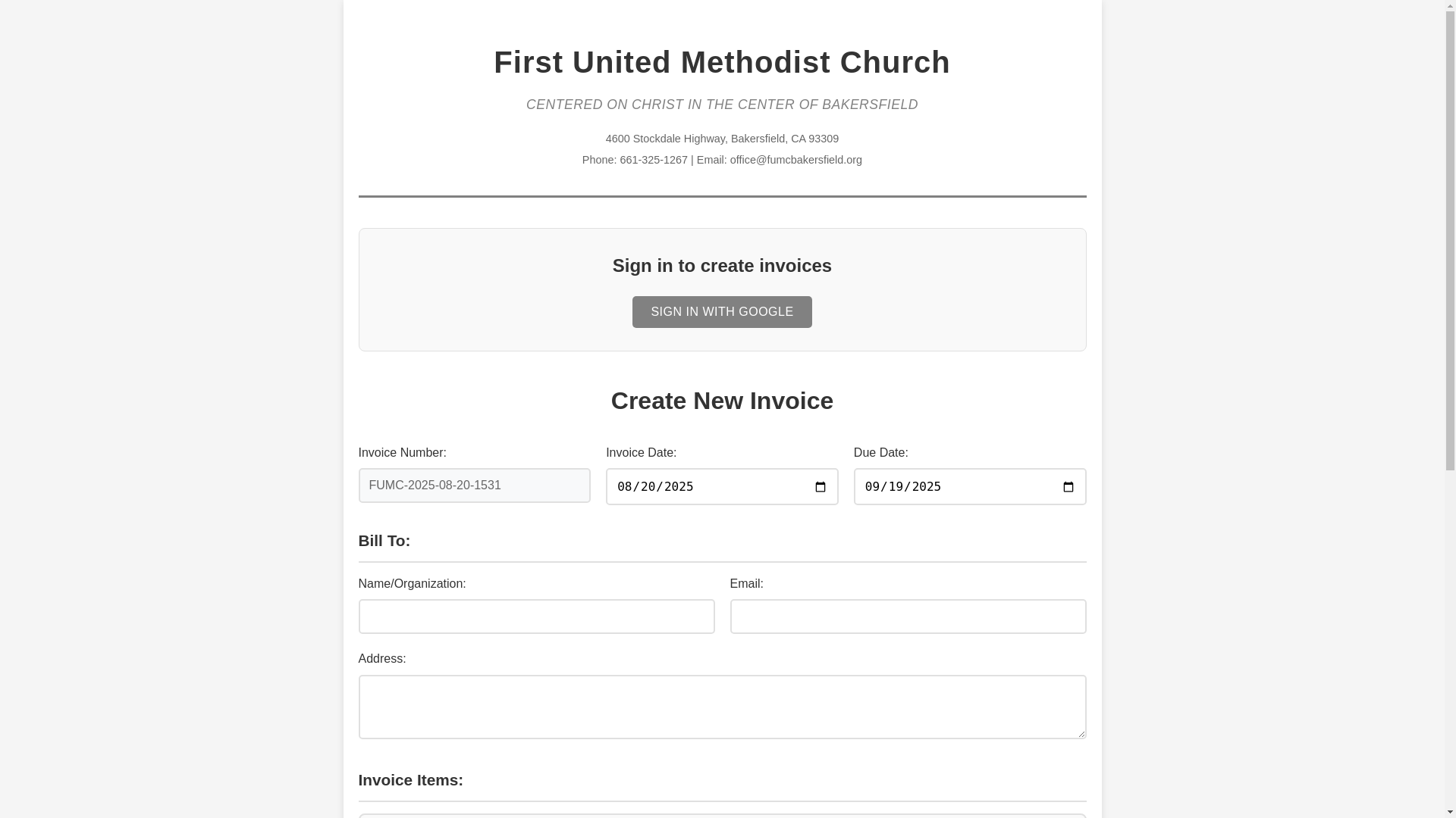 website screenshot of https://firstchurchinvoicetest.pages.dev/