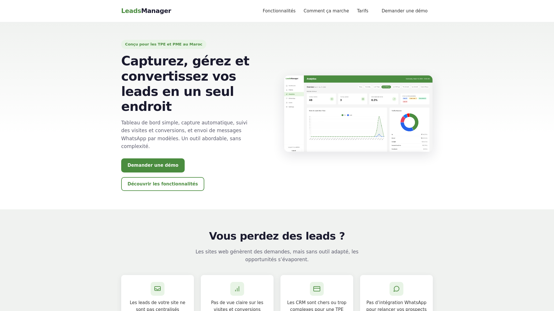 website screenshot of https://leadsmanager.ma/