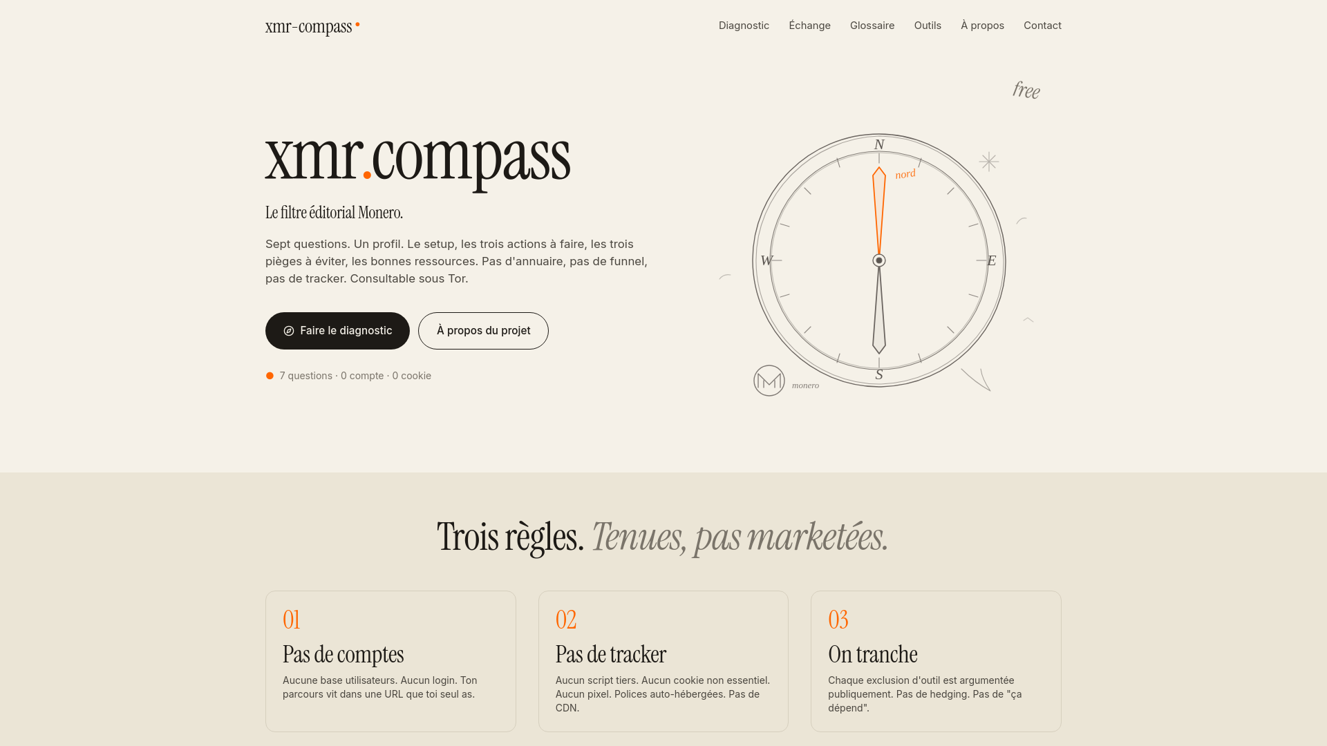 website screenshot of https://xmr-compass.net/