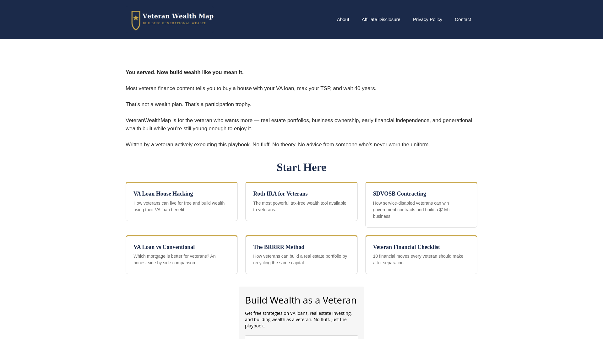 website screenshot of https://veteranwealthmap.com