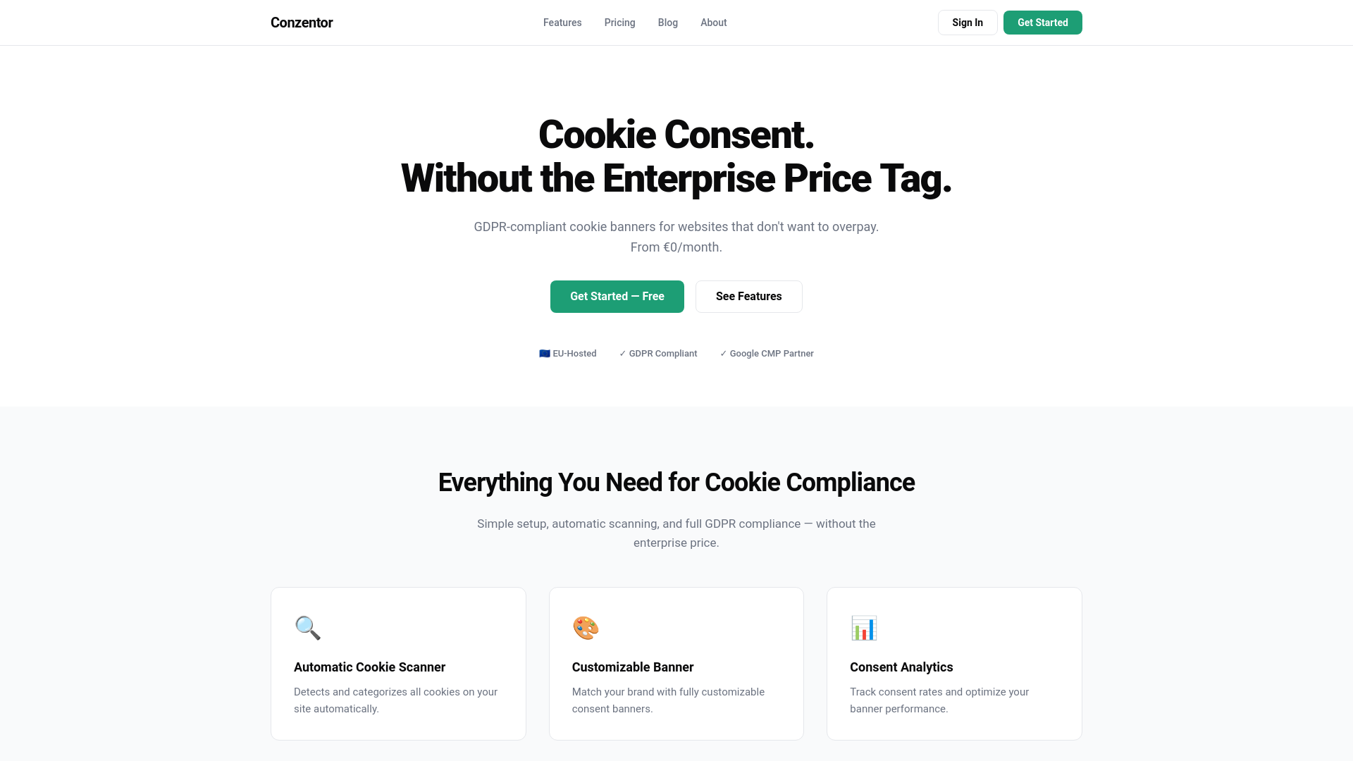 website screenshot of https://conzentor.com