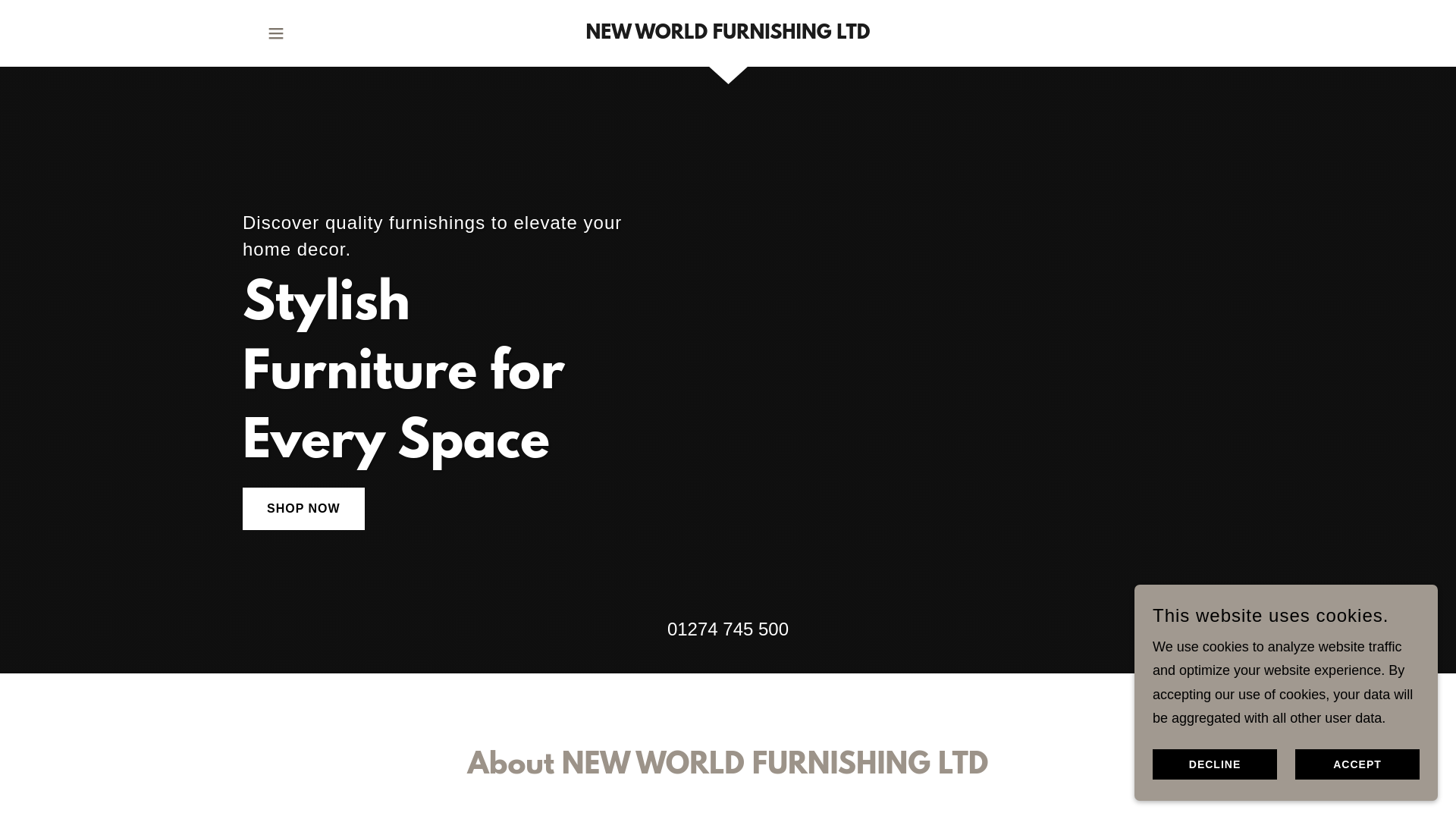 website screenshot of https://newworldfurnishing.com/