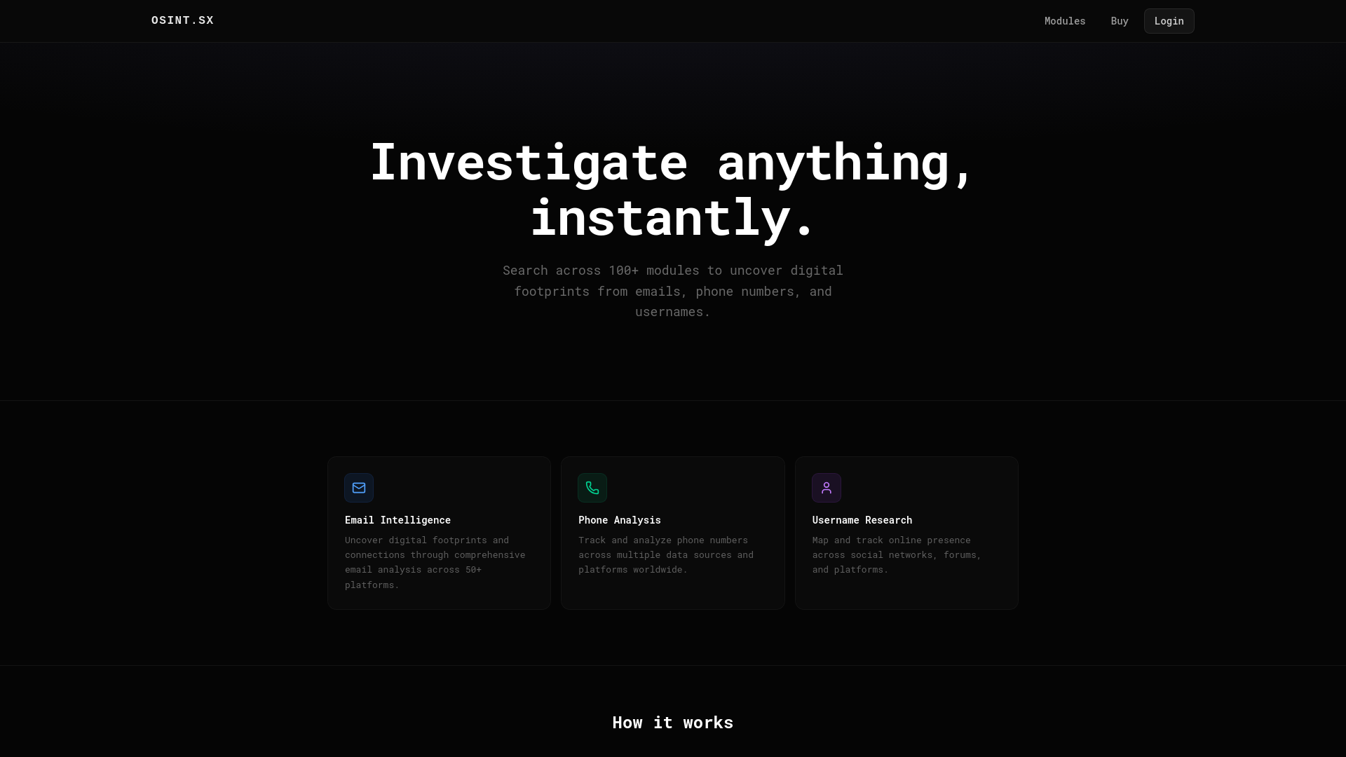 website screenshot of https://osint.sx/