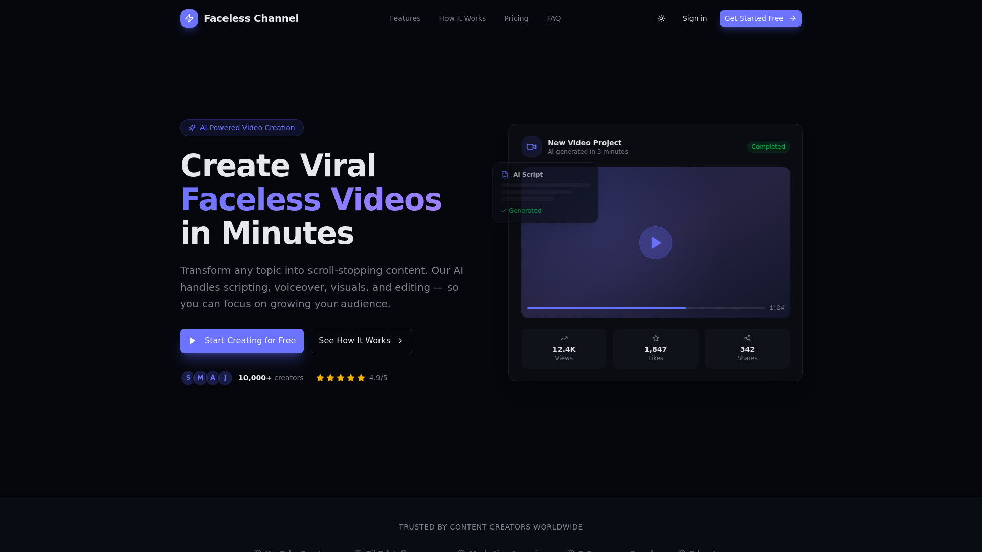 website screenshot of https://facelesschannel.app