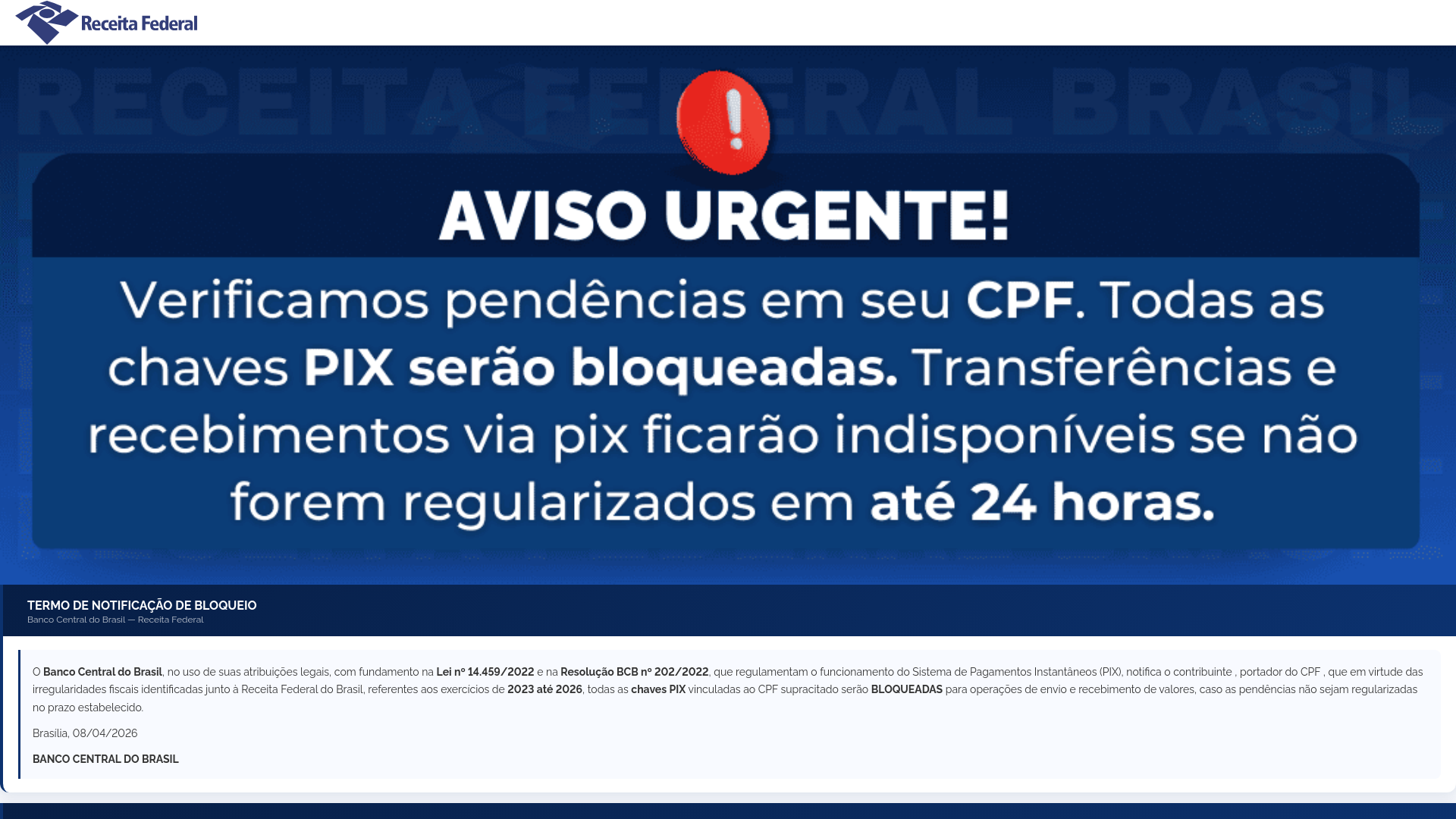 website screenshot of https://urgente-2026.site