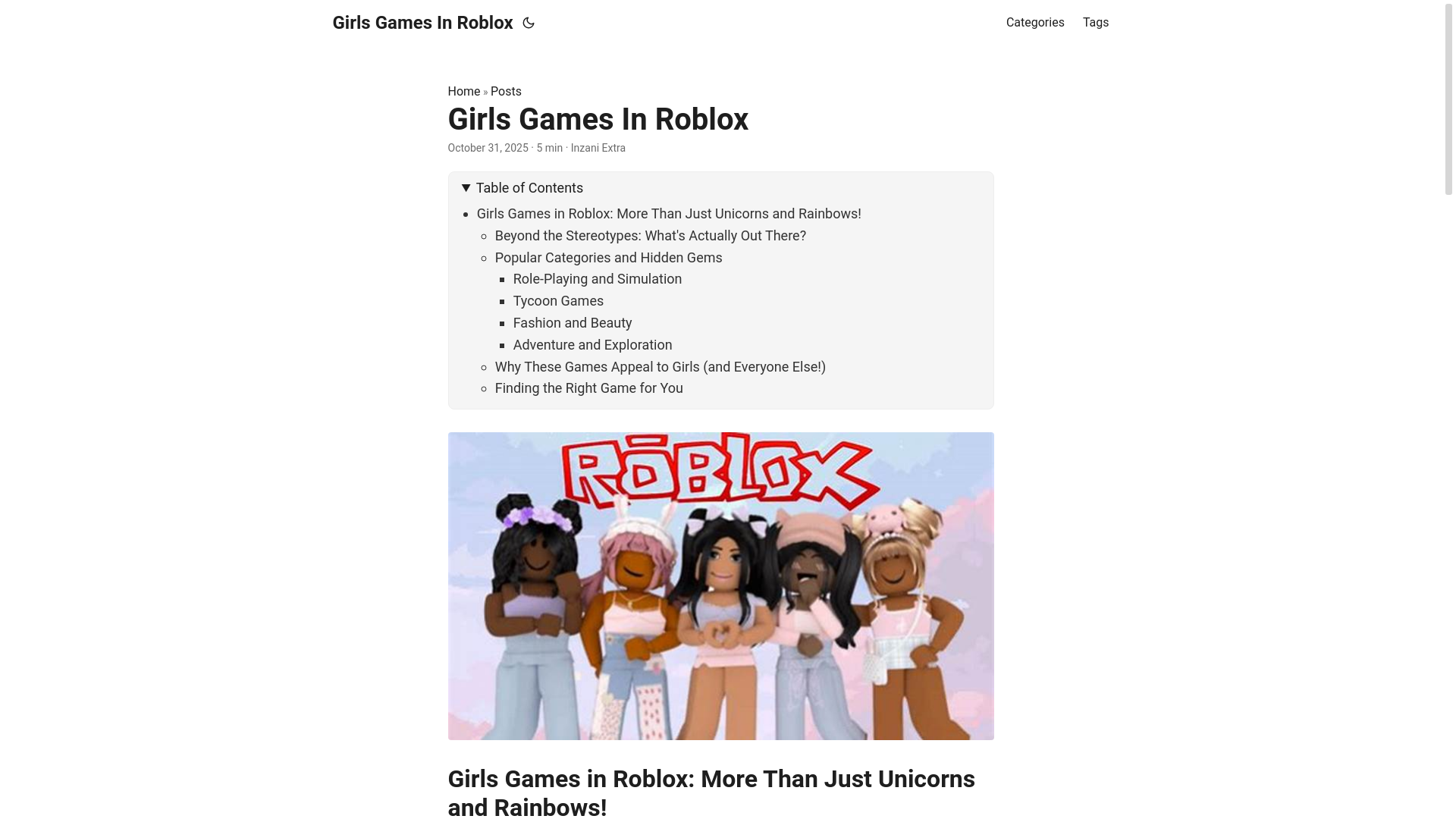 website screenshot of https://girls-games-in-roblox.pages.dev/