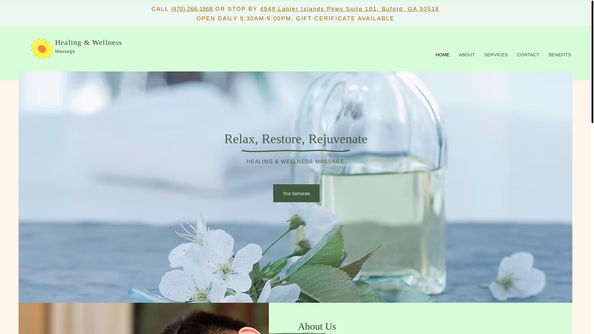 website screenshot of https://healingwellnessbuford.com/