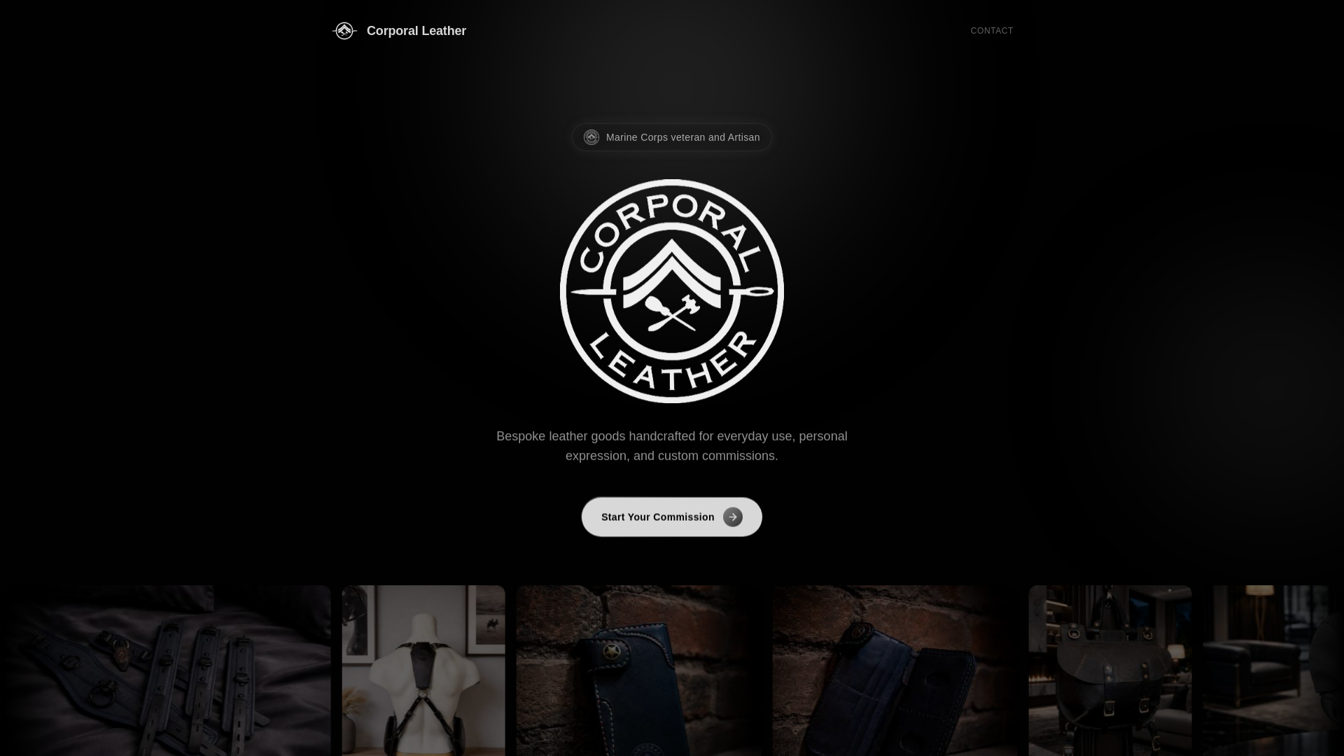 website screenshot of https://corporalleather.com