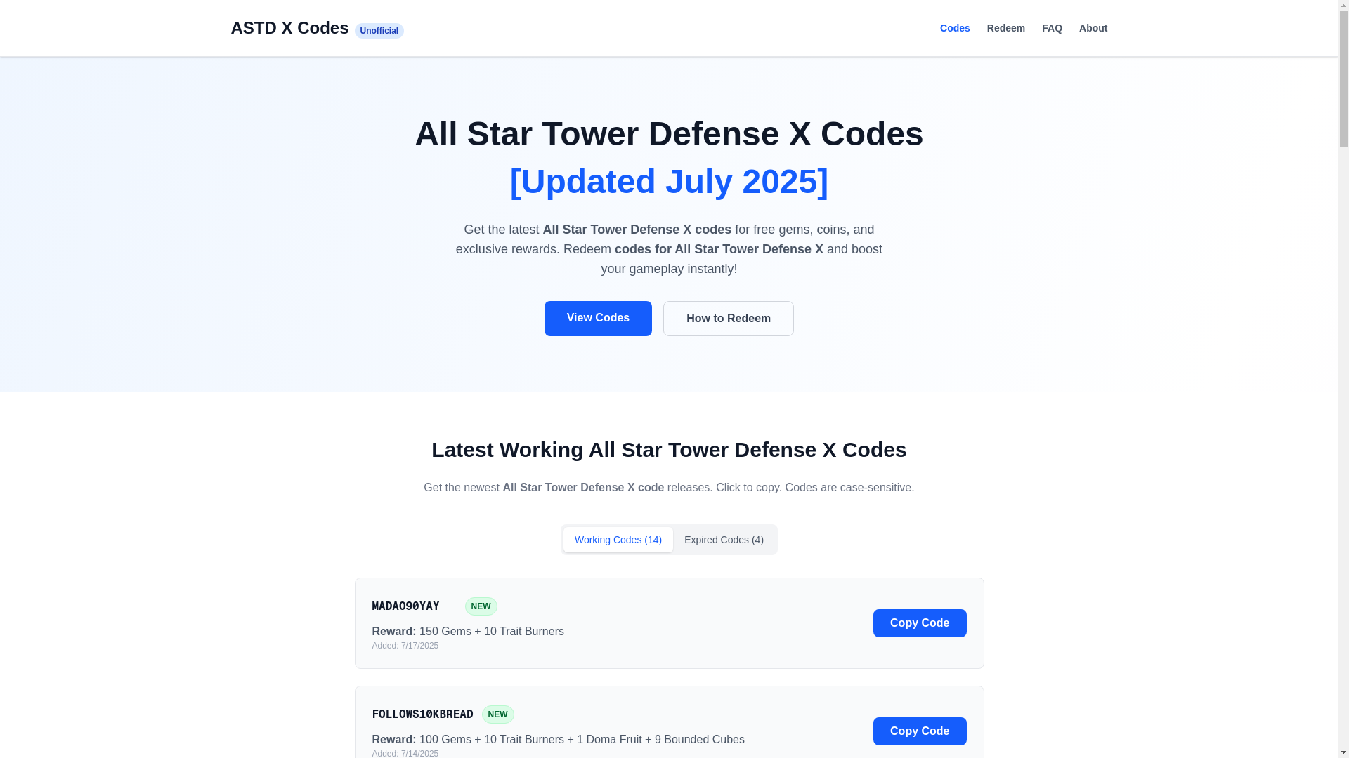 website screenshot of https://astdxcodes.com/