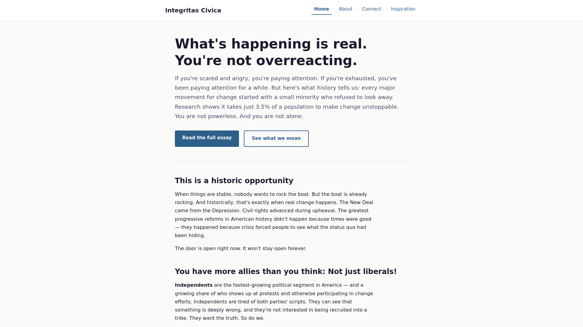 website screenshot of https://integritascivica.org