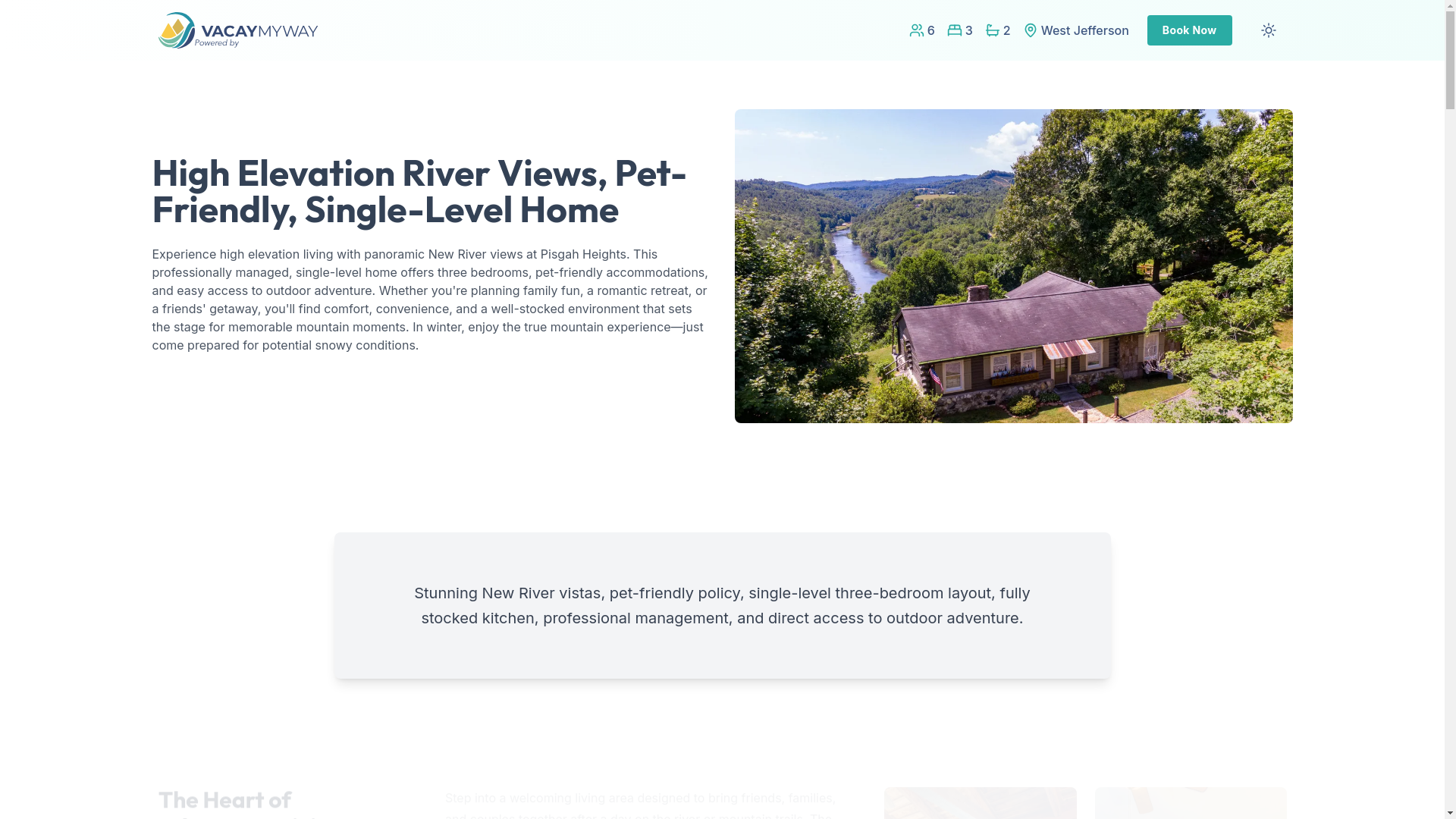 website screenshot of https://aweriver.vacations/