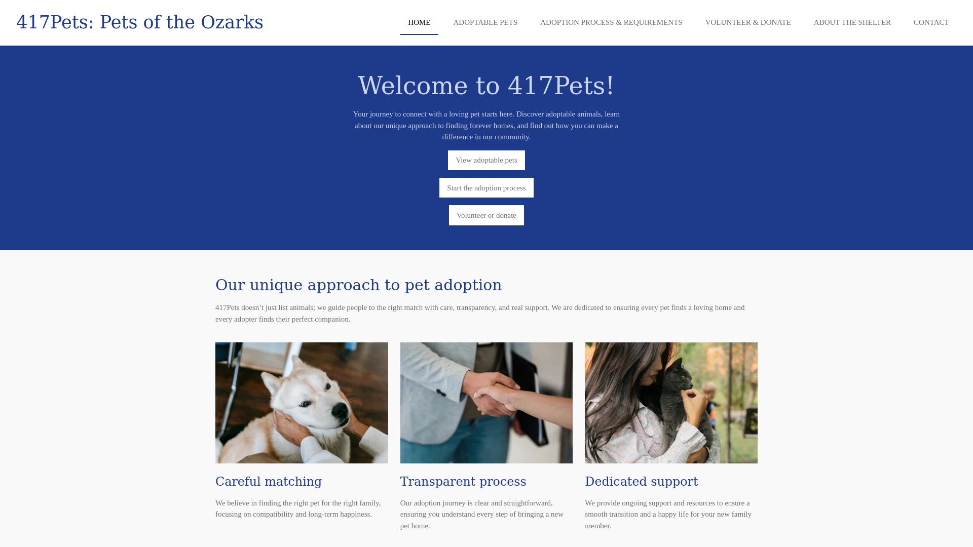 website screenshot of https://417pets.org