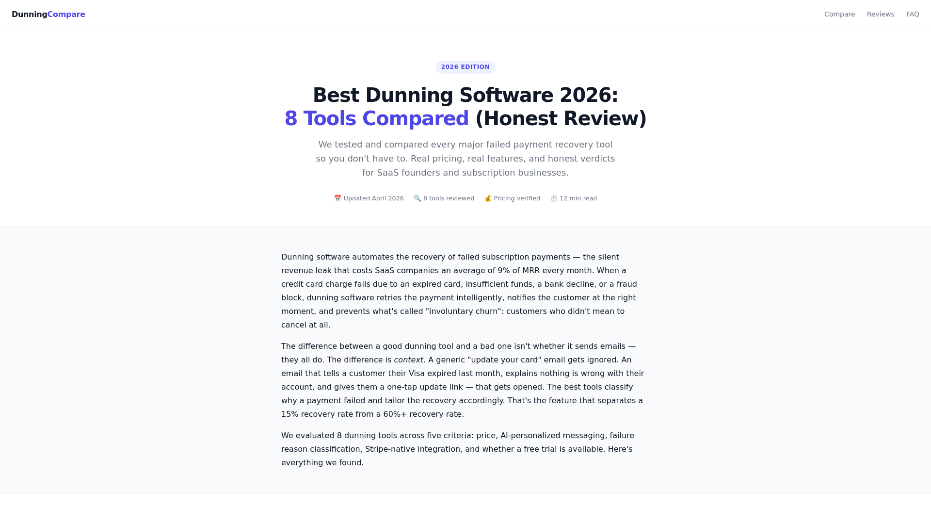 website screenshot of https://dunningcompare.com/