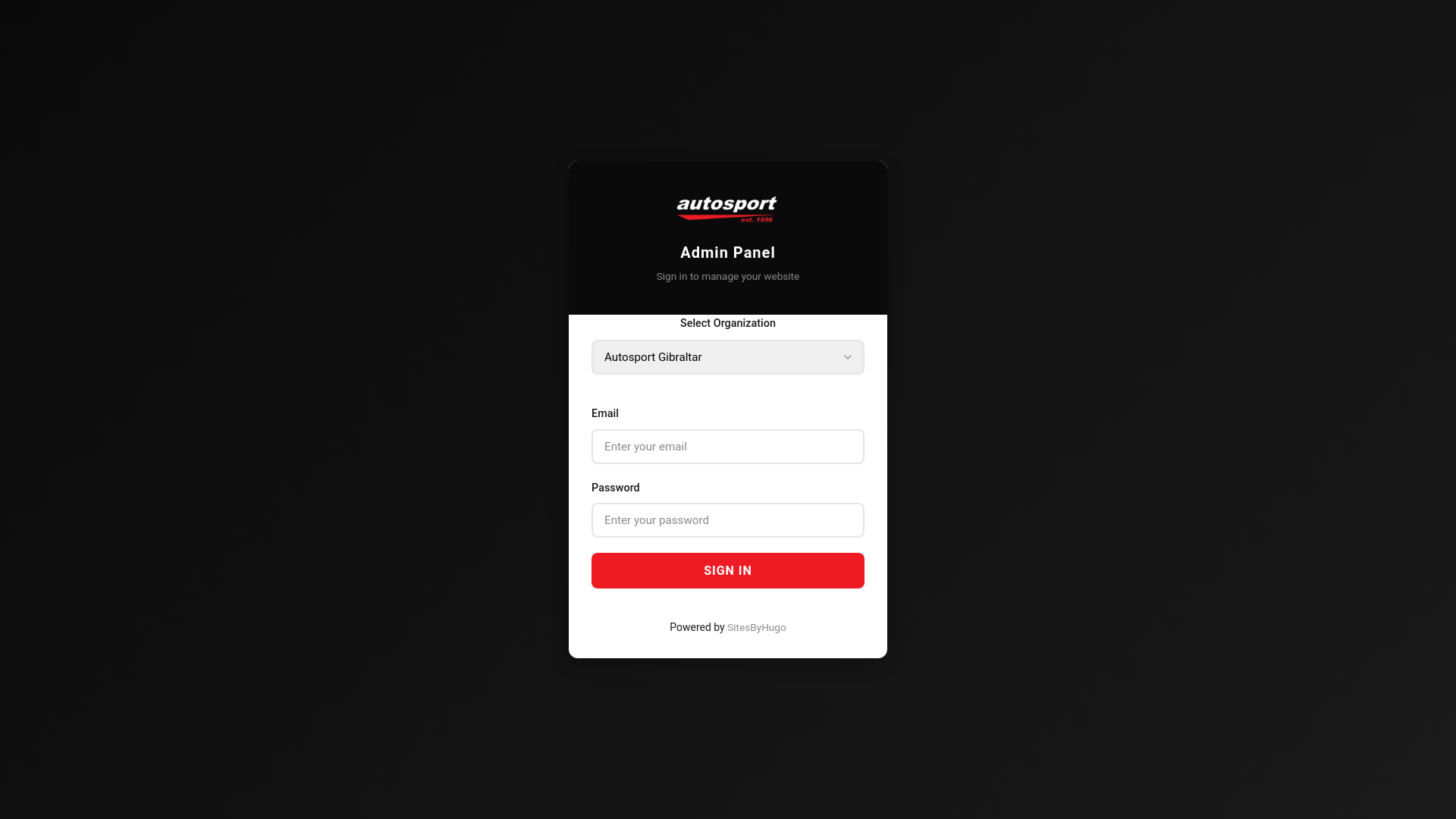 website screenshot of https://sitesbyhugo-dealerships-admin.pages.dev/