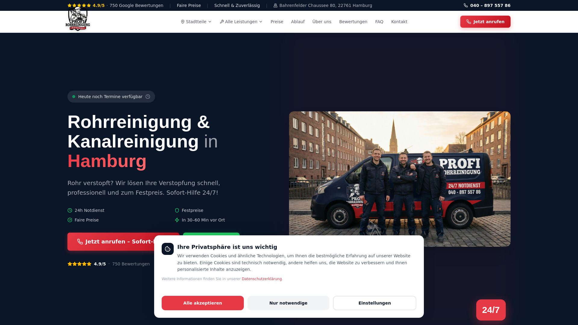 website screenshot of https://profi-rohrreinigungsdienst.de/