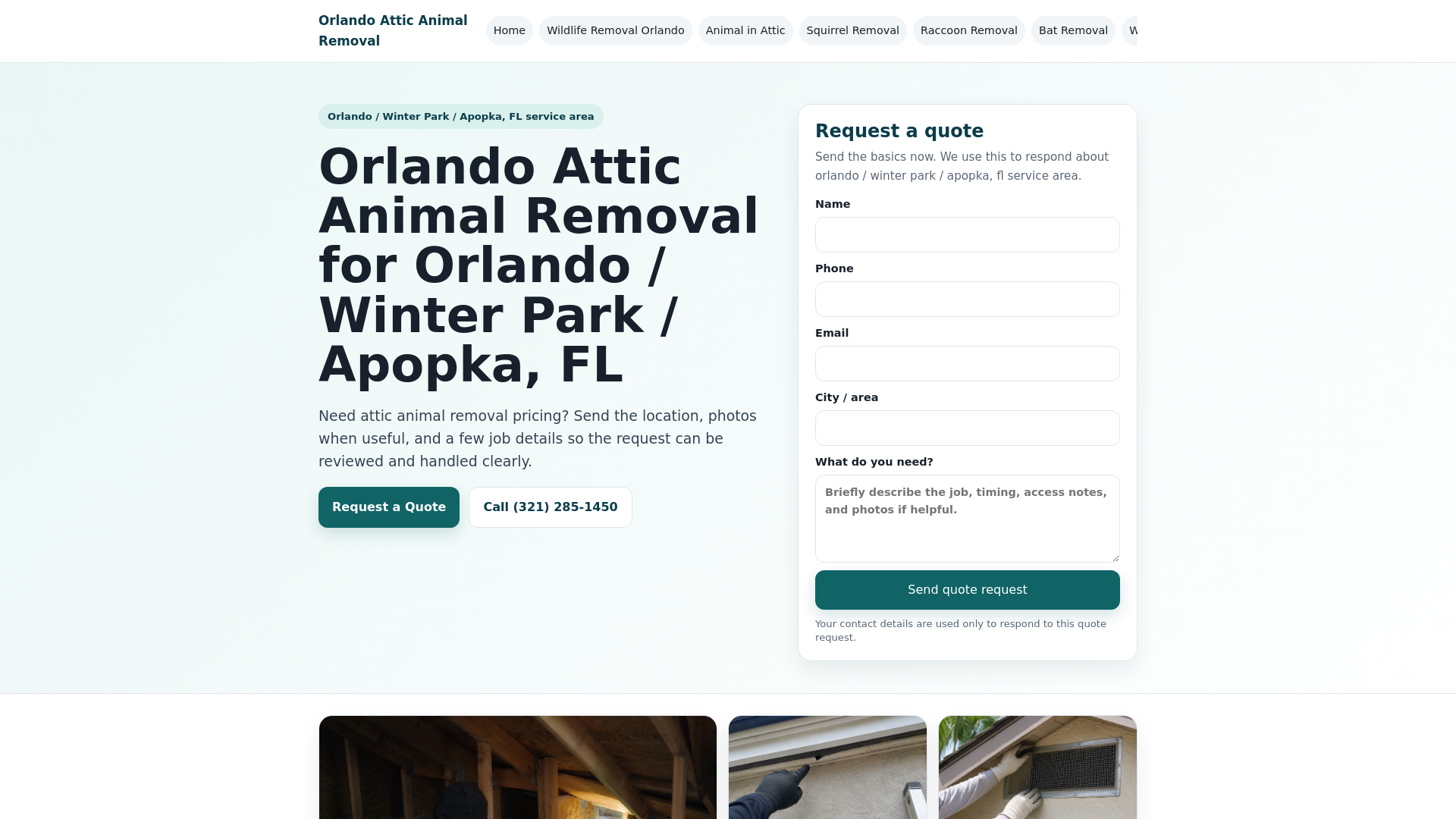 website screenshot of https://orlandoatticanimalremoval.com/