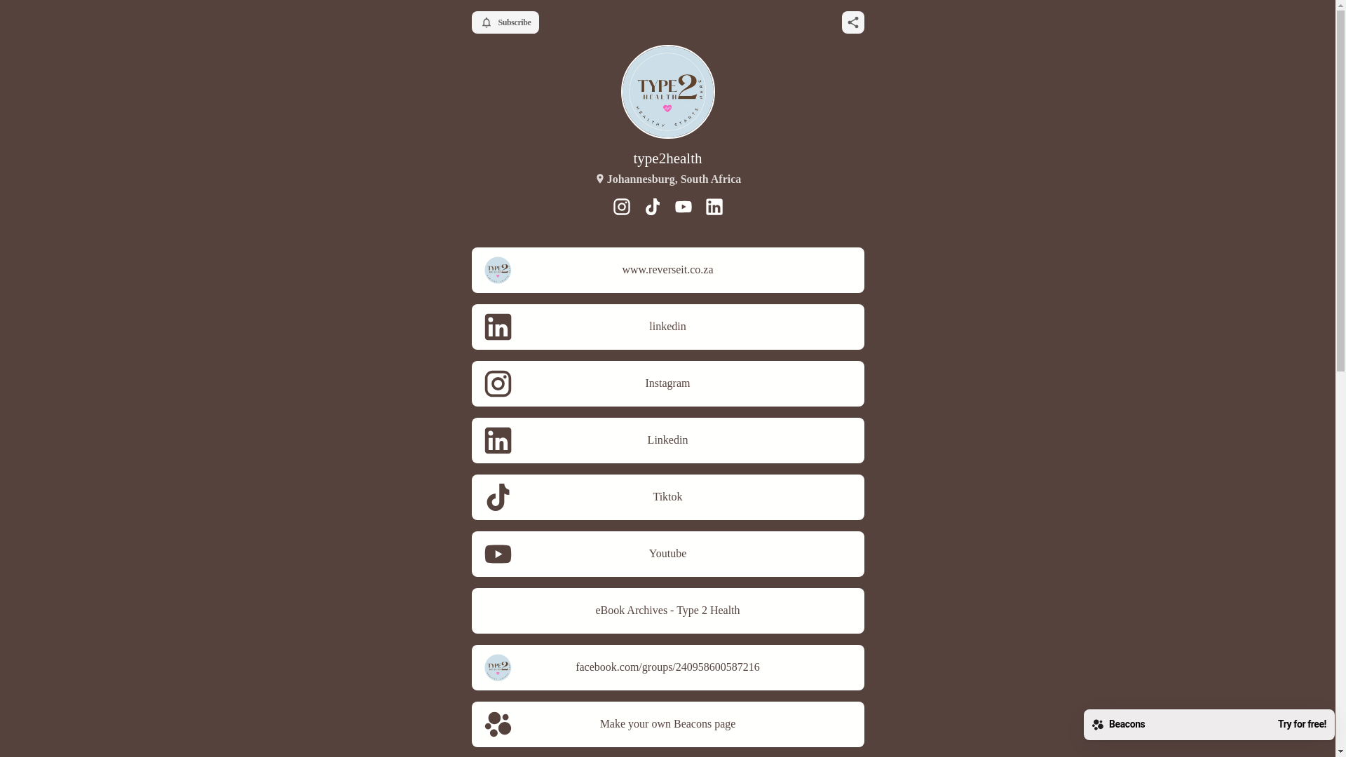 website screenshot of https://type2health.store/