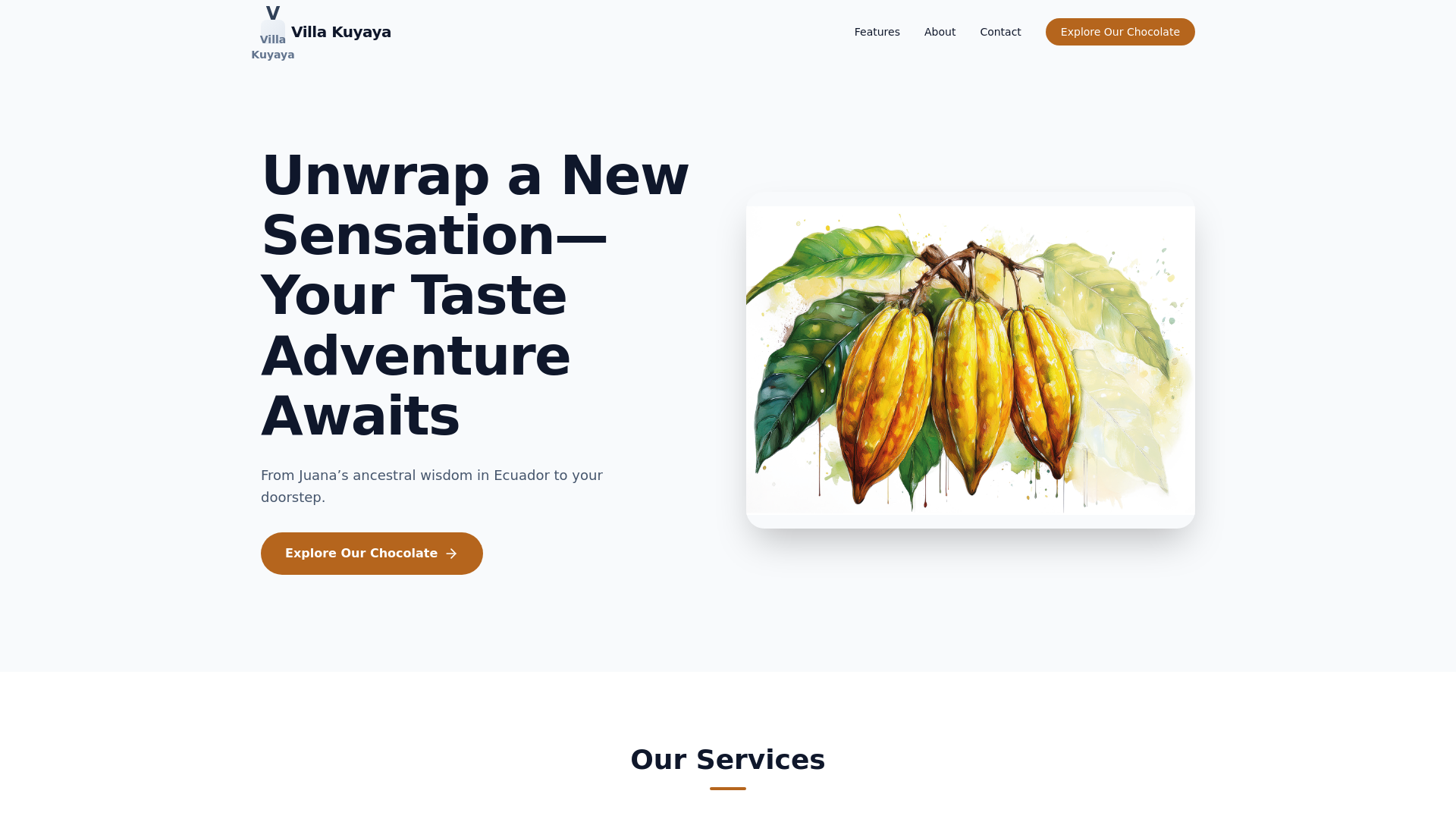 website screenshot of https://villakuyaya-organic-dark-chocolate.pages.dev/